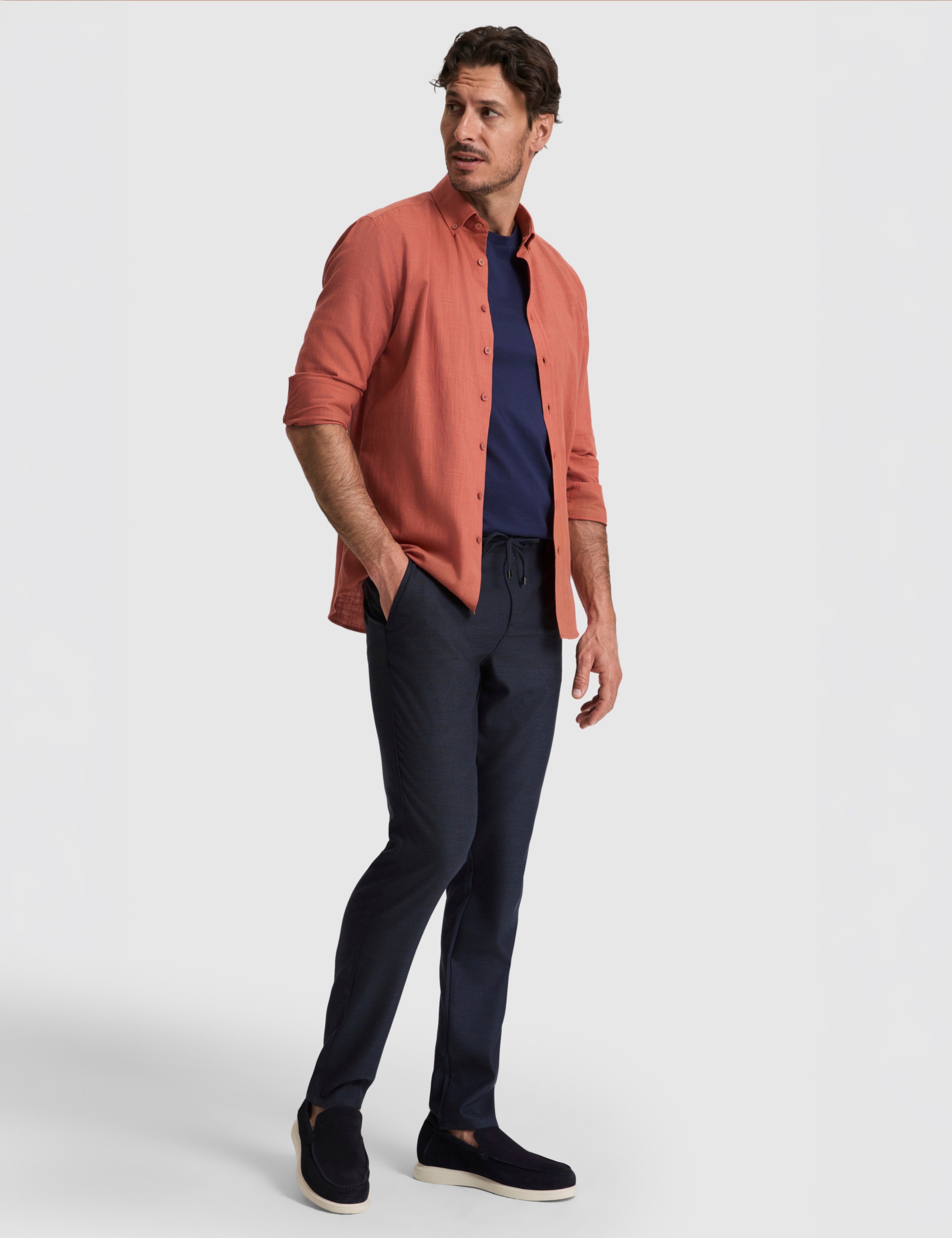 Lacivert Slim Fit Beli Kordonlu Kanvas Pantolon