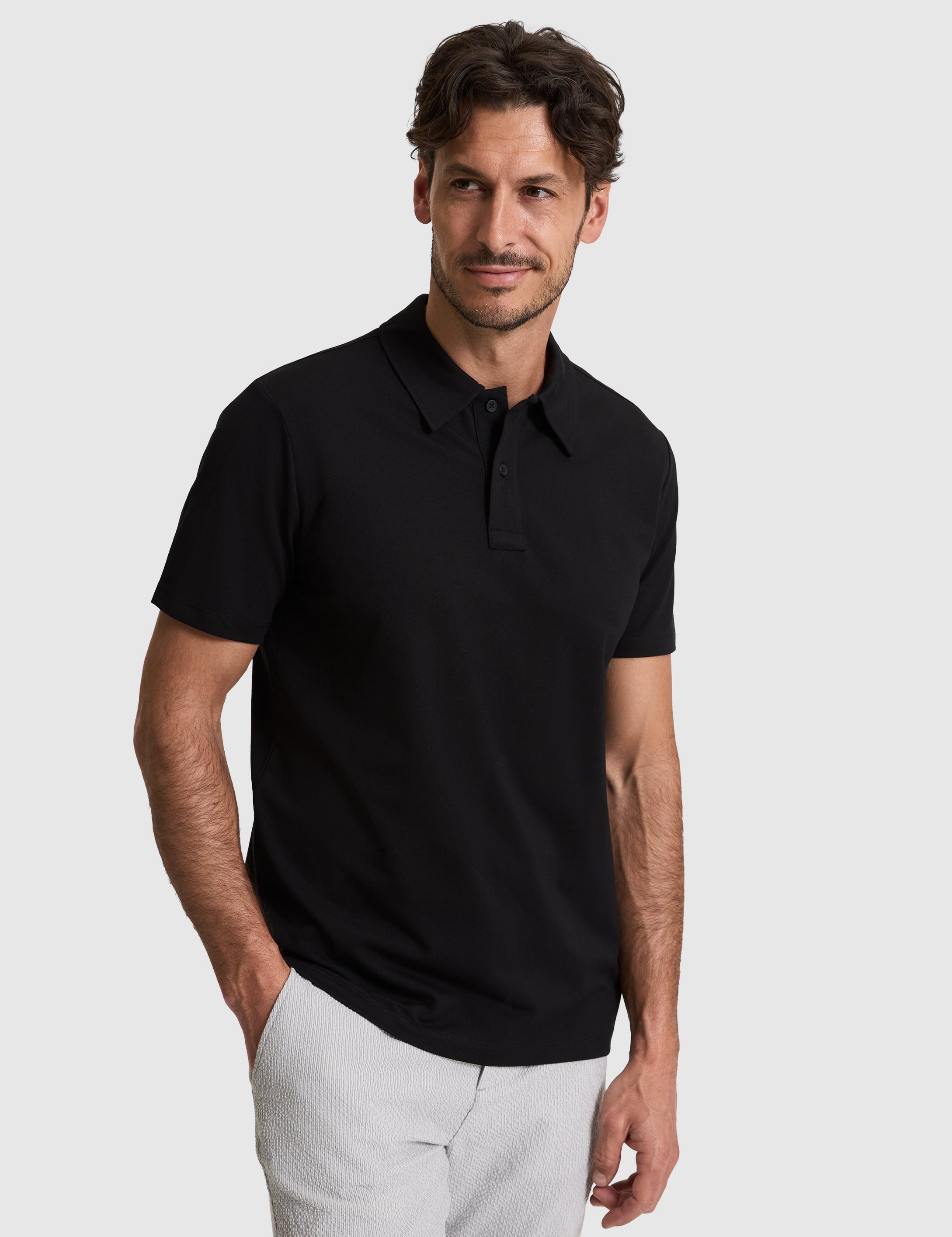Siyah Regular Fit Düğmeli Polo Yaka Tişört