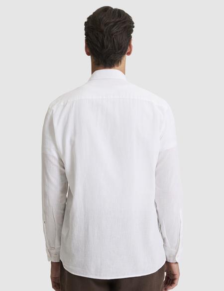 Beyaz Keten Karışımlı Regular Fit Uzun Kollu Gömlek - 50325356011