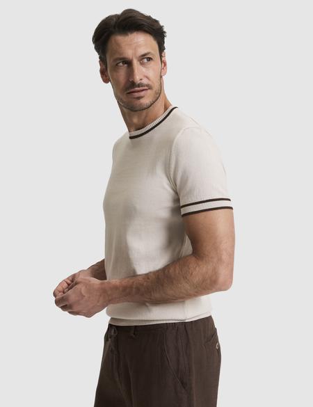 Koyu Bej Slim Fit Bisiklet Yaka Triko Tişört - 50328164023