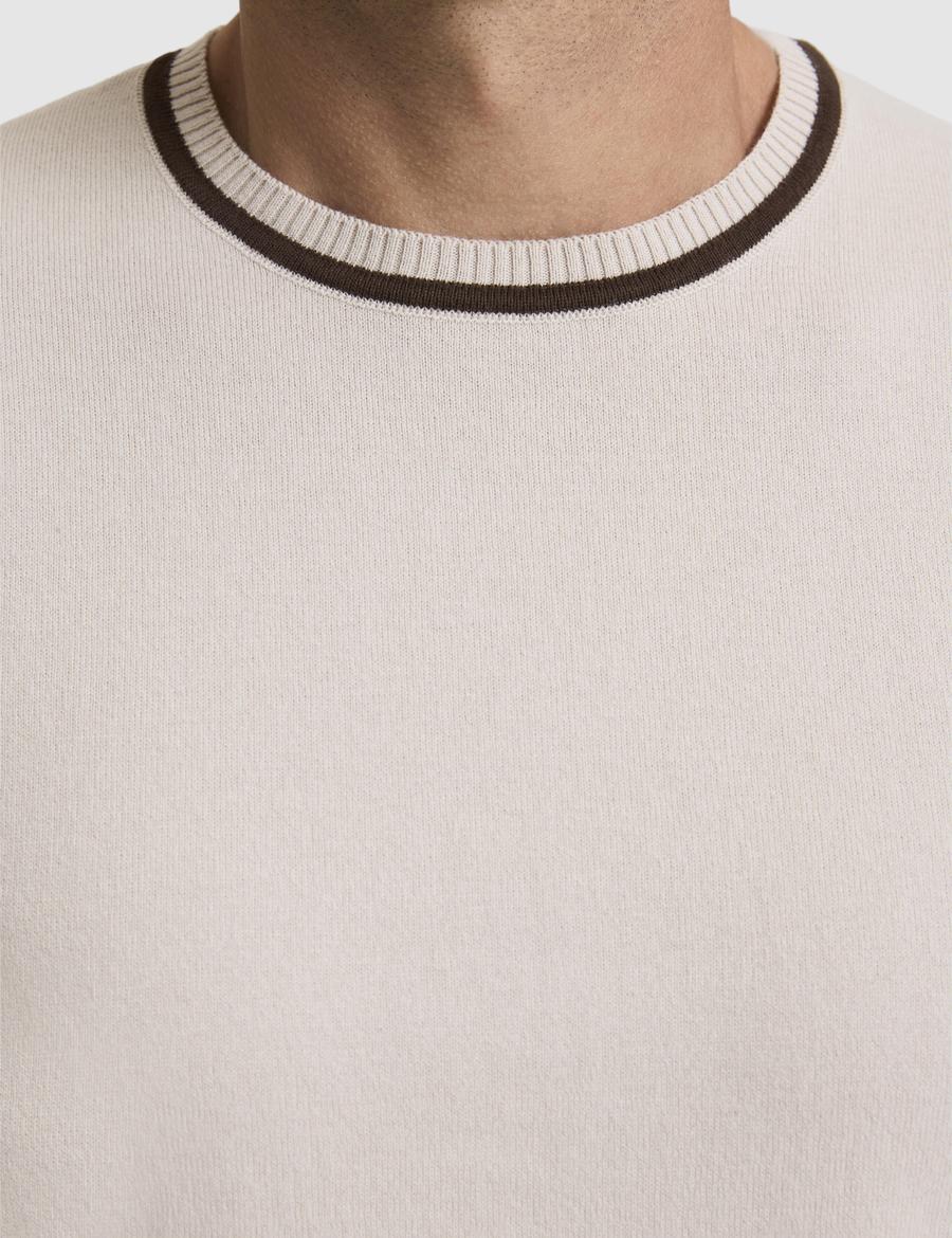 Koyu Bej Slim Fit Bisiklet Yaka Triko Tişört