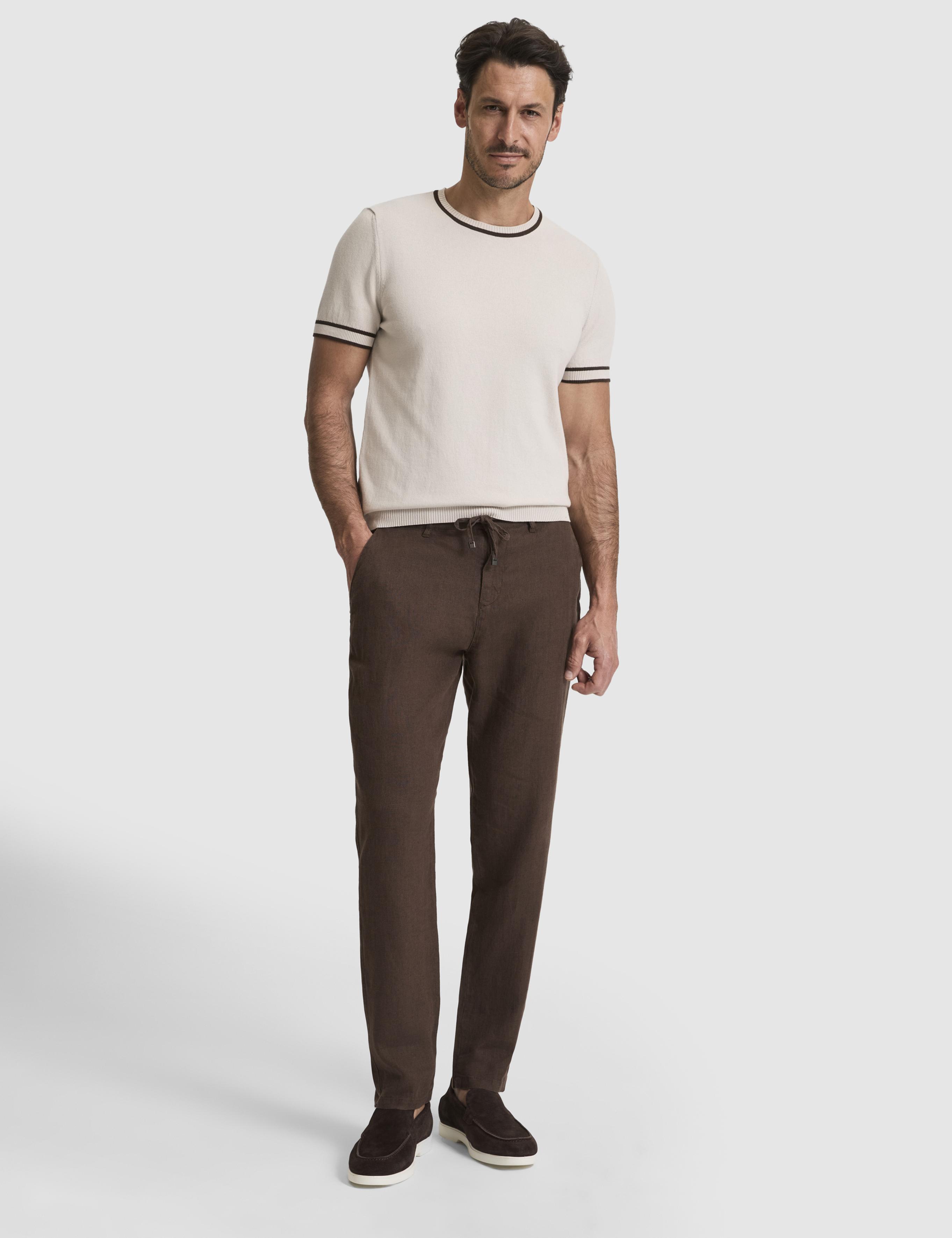 Koyu Bej Slim Fit Bisiklet Yaka Triko Tişört