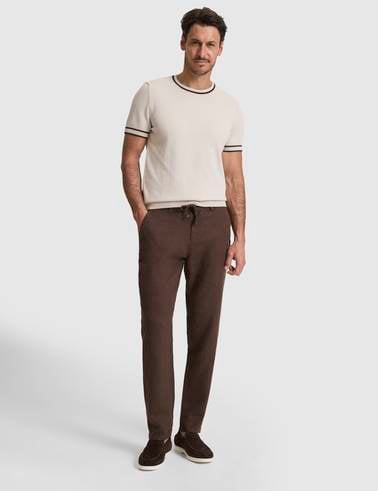 Koyu Bej Slim Fit %100 Pamuk Bisiklet Yaka Triko Tişört