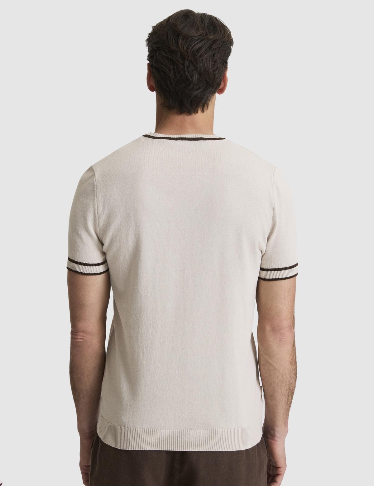 Koyu Bej Slim Fit Bisiklet Yaka Triko Tişört - 50328164023