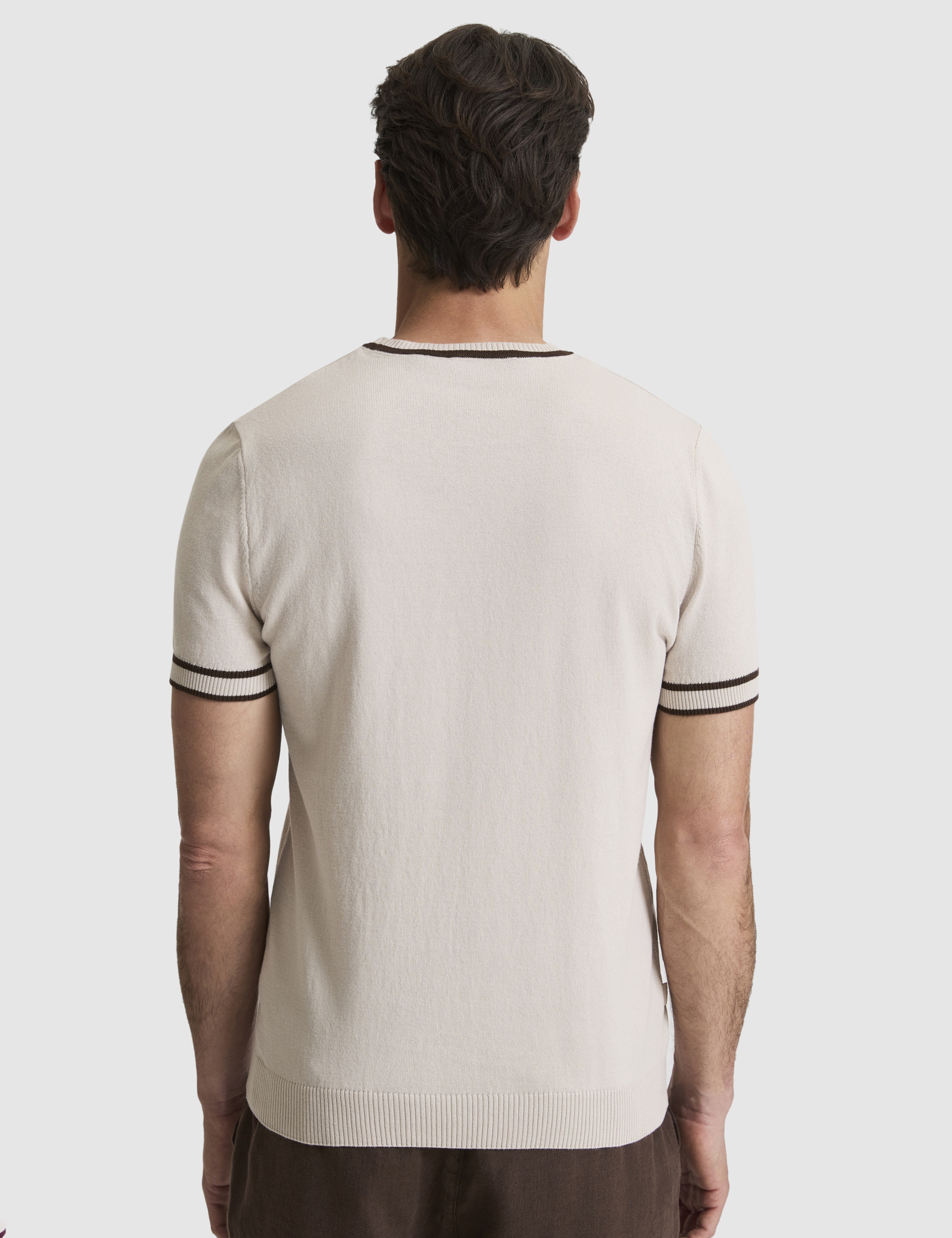 Koyu Bej Slim Fit %100 Pamuk Bisiklet Yaka Triko Tişört - Image 5