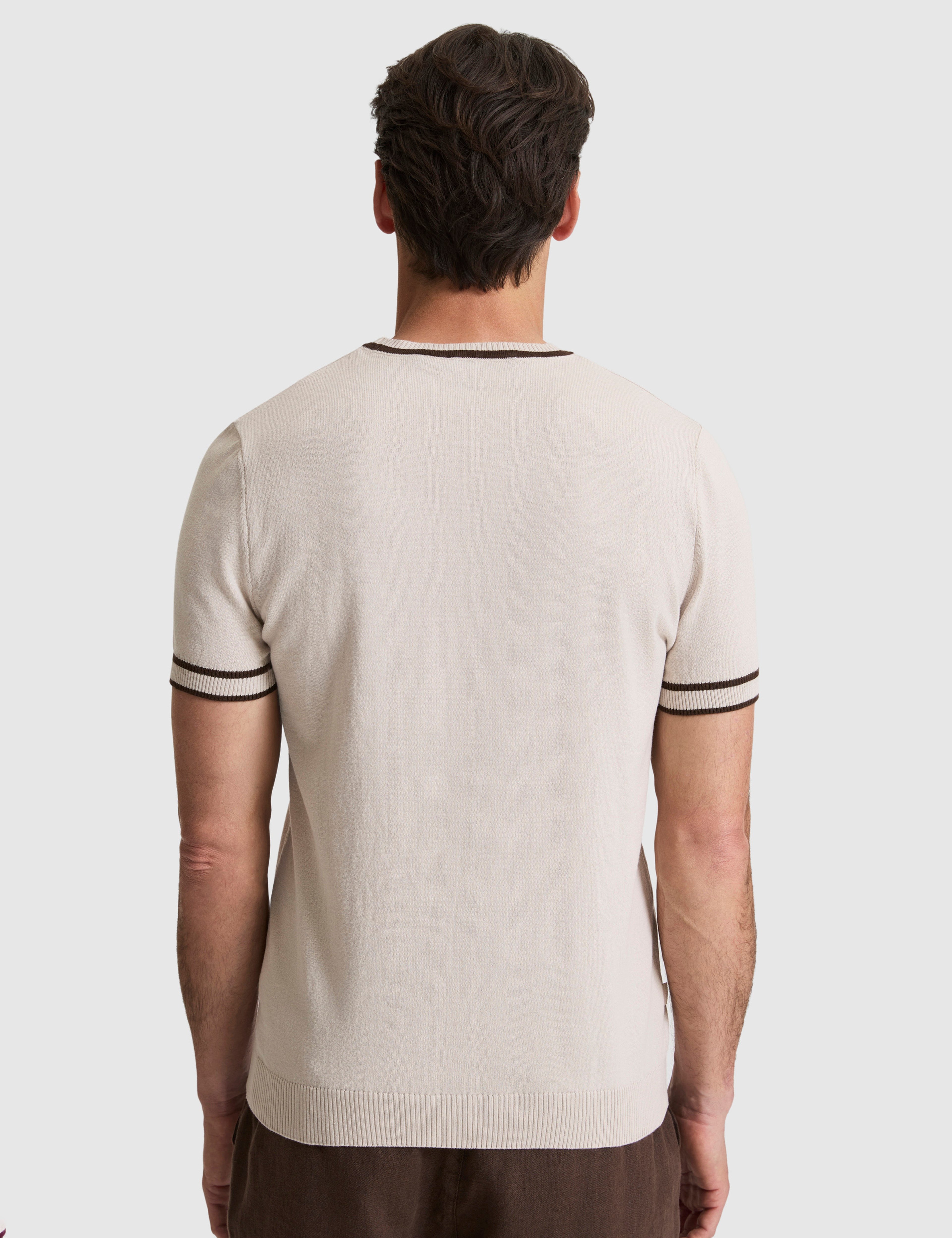 Koyu Bej Slim Fit %100 Pamuk Bisiklet Yaka Triko Tişört