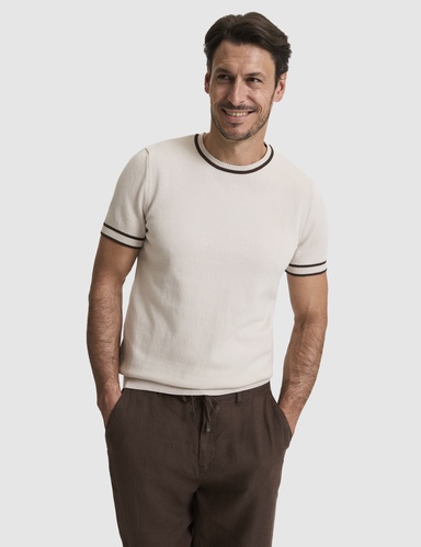 Koyu Bej Slim Fit %100 Pamuk Bisiklet Yaka Triko Tişört