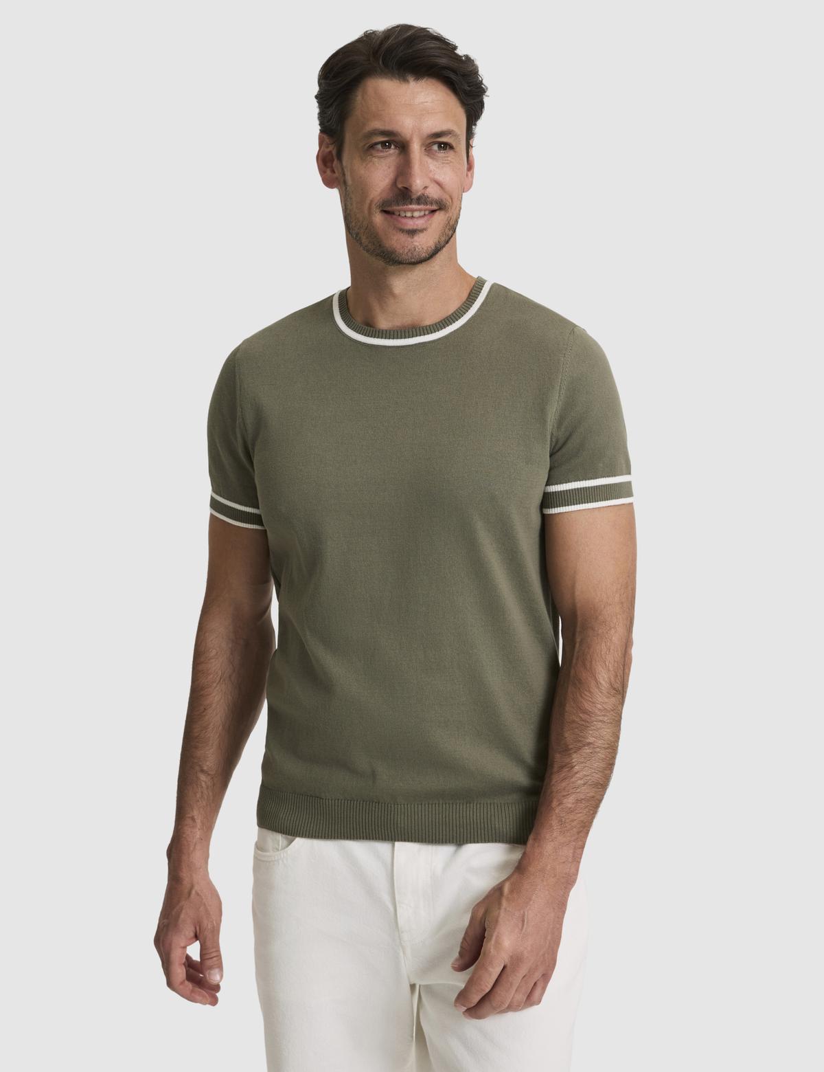 Haki Slim Fit Bisiklet Yaka Triko Tişört - 50328164009