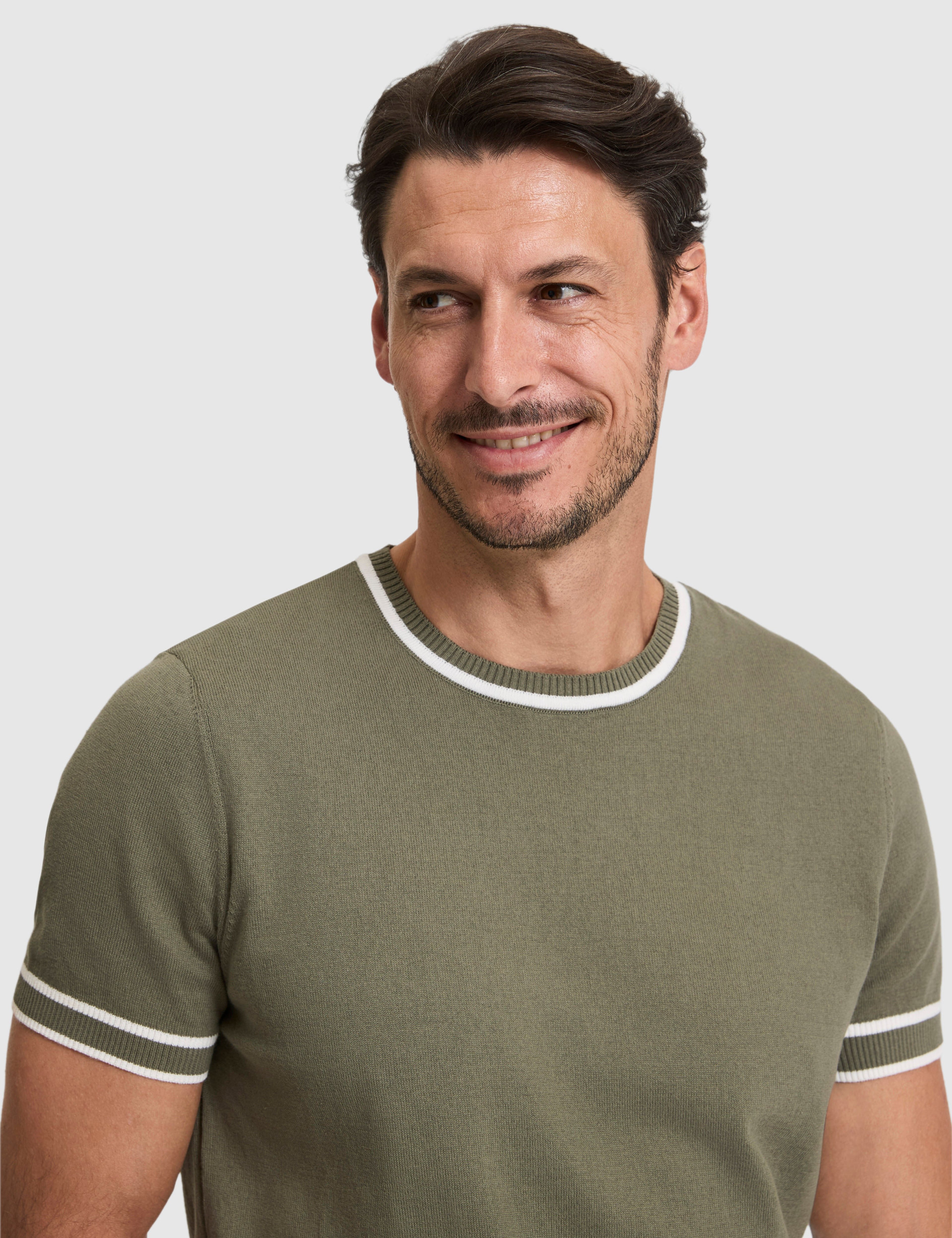 Haki Slim Fit %100 Pamuk Bisiklet Yaka Triko Tişört