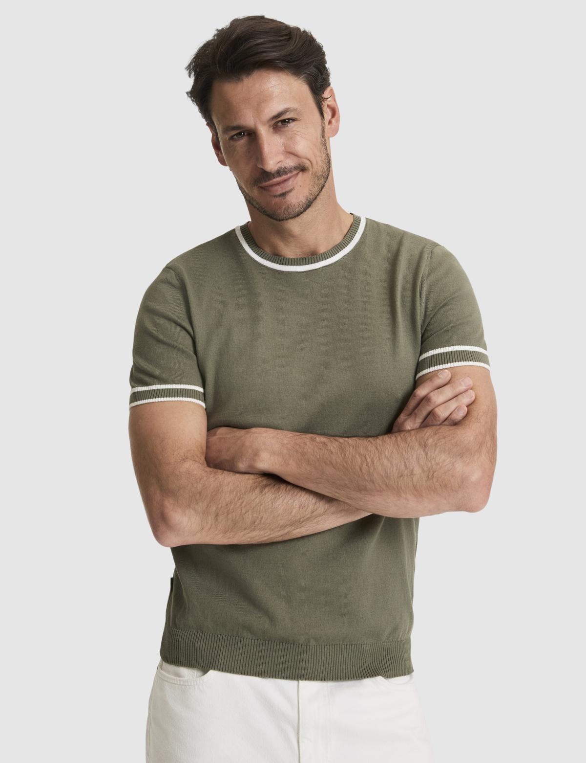 Haki Slim Fit Bisiklet Yaka Triko Tişört