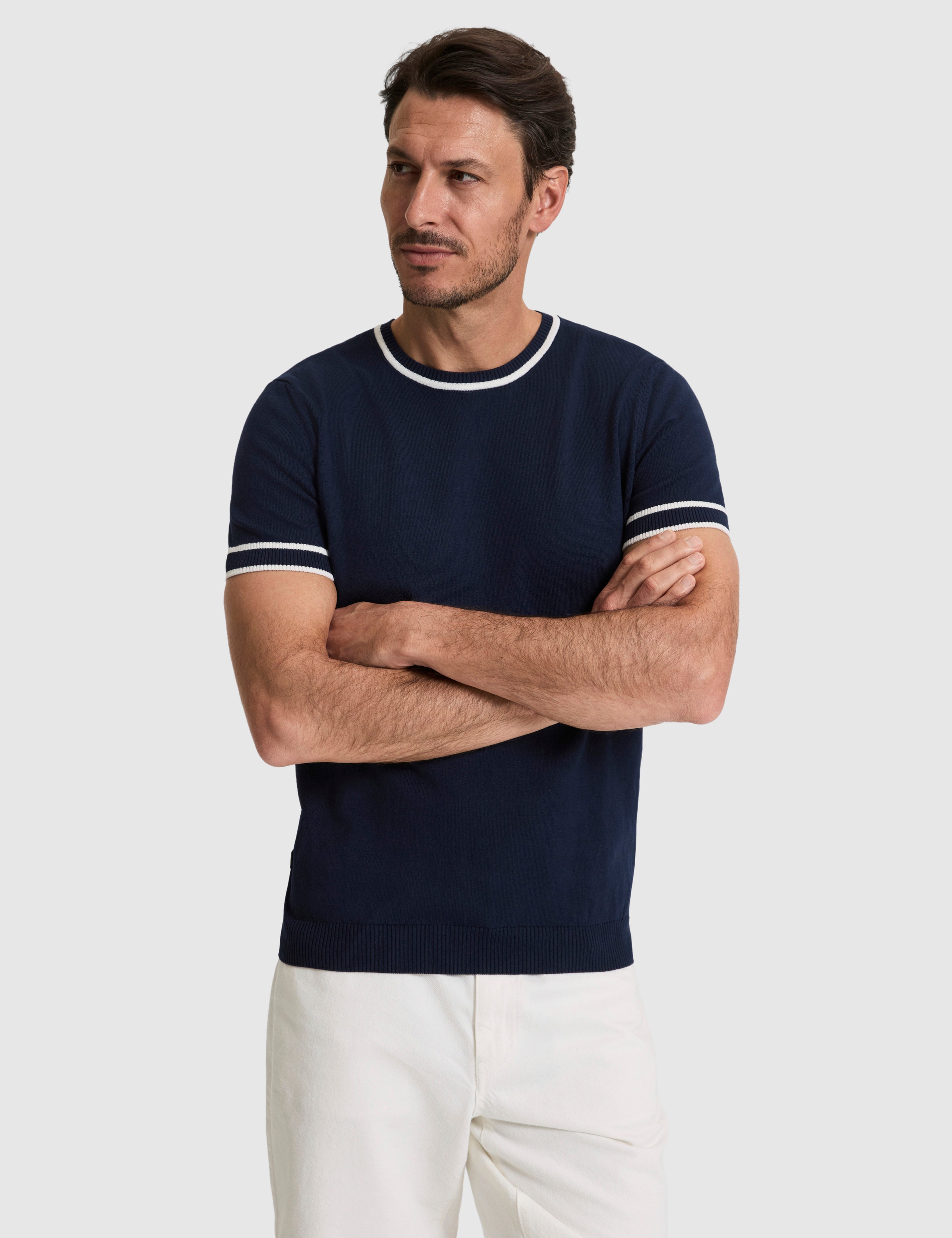 Lacivert Slim Fit %100 Pamuk Bisiklet Yaka Triko Tişört - Image 1