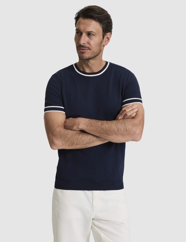 Lacivert Slim Fit %100 Pamuk Bisiklet Yaka Triko Tişört