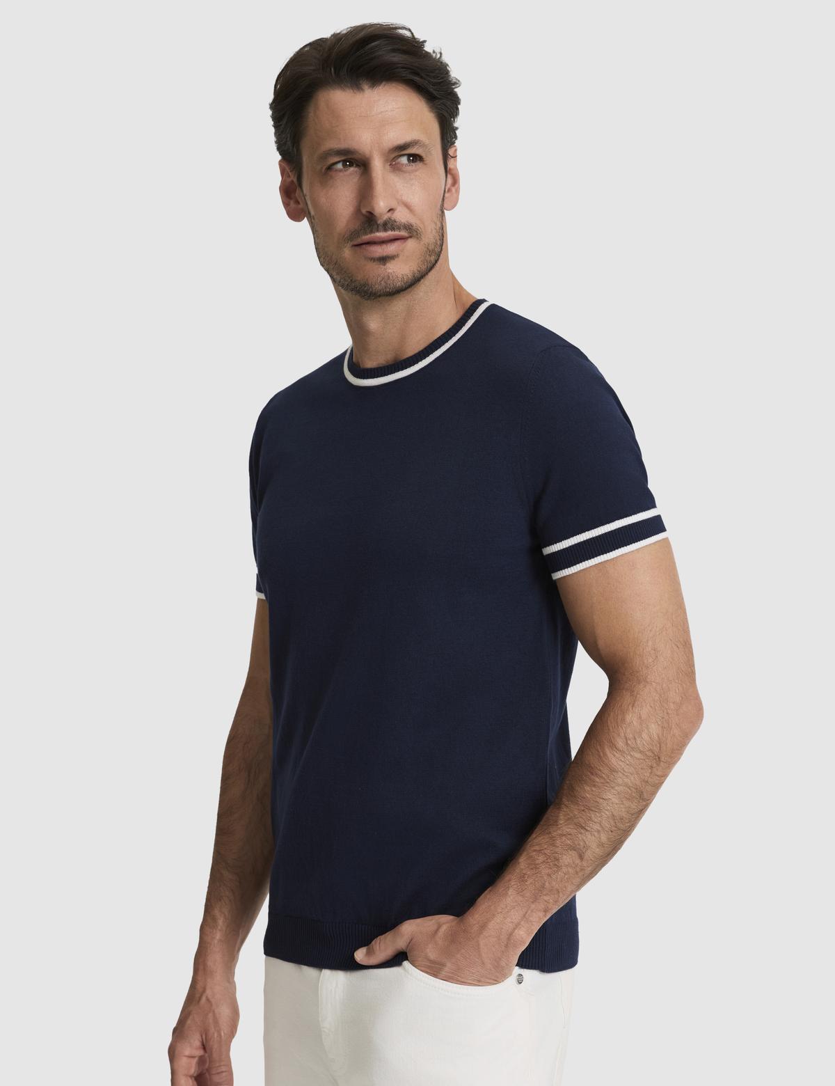 Lacivert Slim Fit Bisiklet Yaka Triko Tişört - 50328164019
