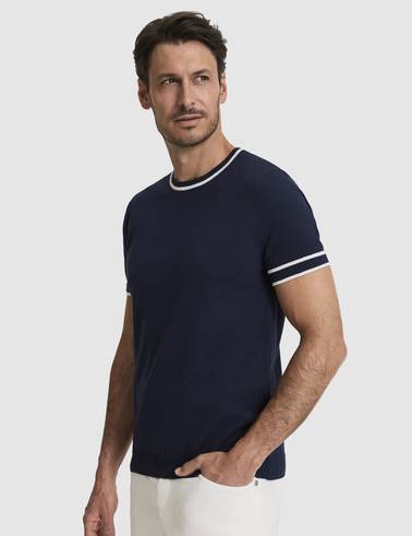 Lacivert Slim Fit %100 Pamuk Bisiklet Yaka Triko Tişört