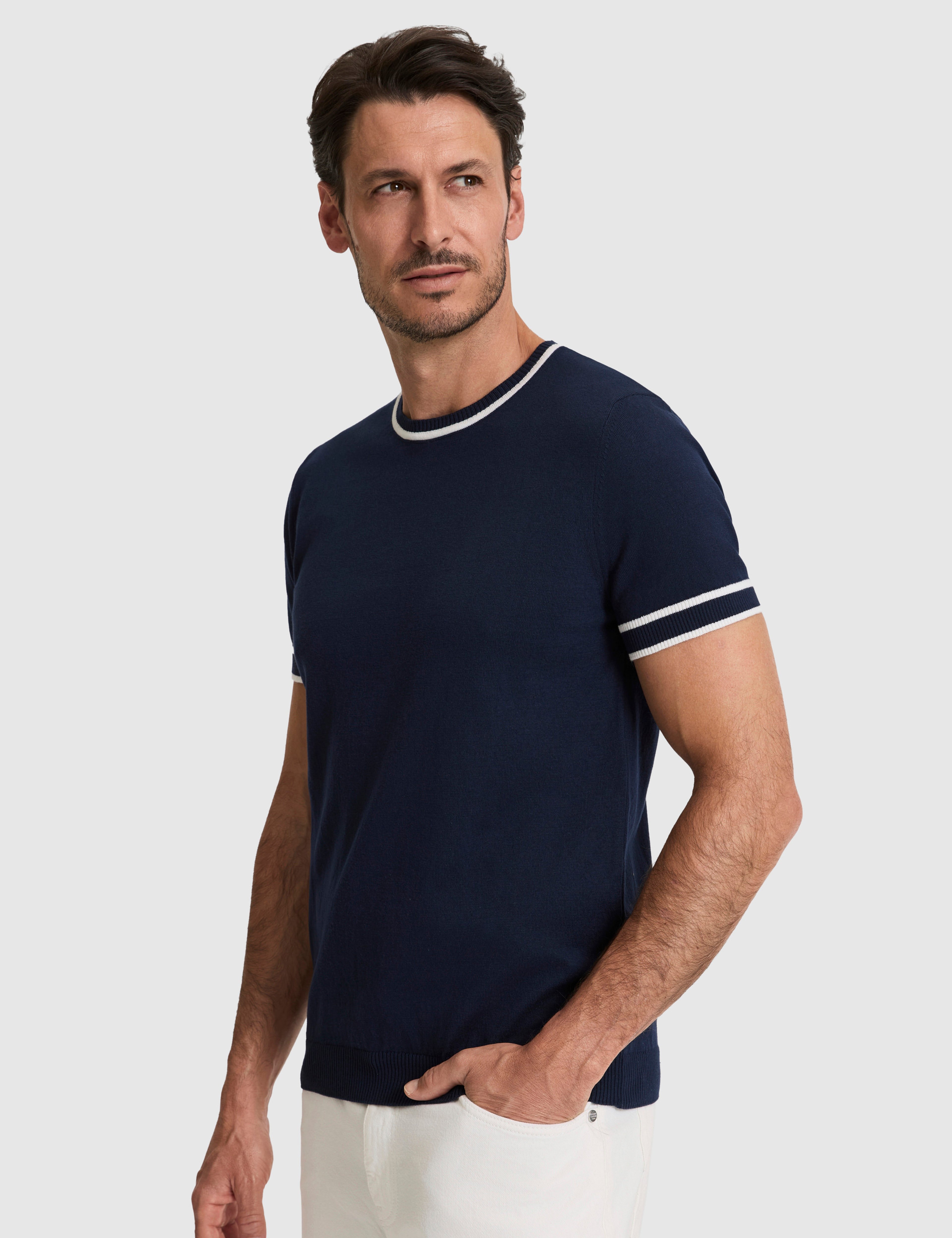 Lacivert Slim Fit %100 Pamuk Bisiklet Yaka Triko Tişört