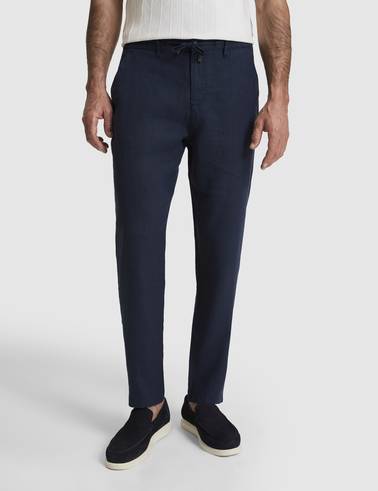 Lacivert Carrot Fit %100 Keten Kanvas Pantolon