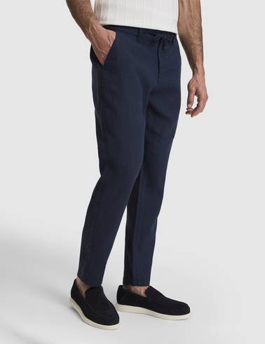 Lacivert Carrot Fit %100 Keten Kanvas Pantolon