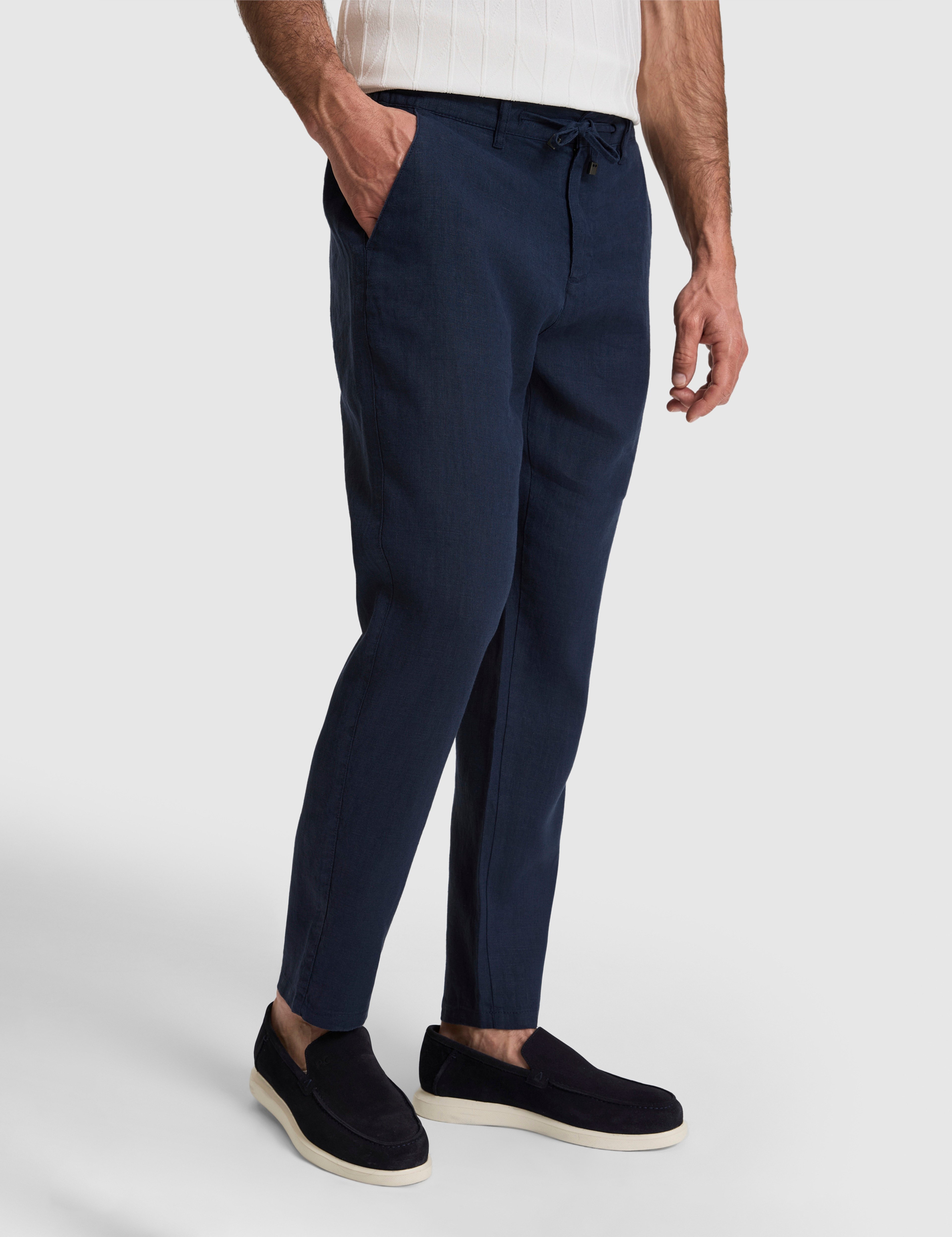 Lacivert Carrot Fit %100 Keten Kanvas Pantolon
