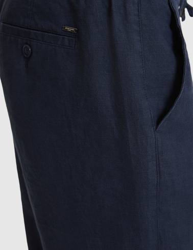 Lacivert Carrot Fit %100 Keten Kanvas Pantolon