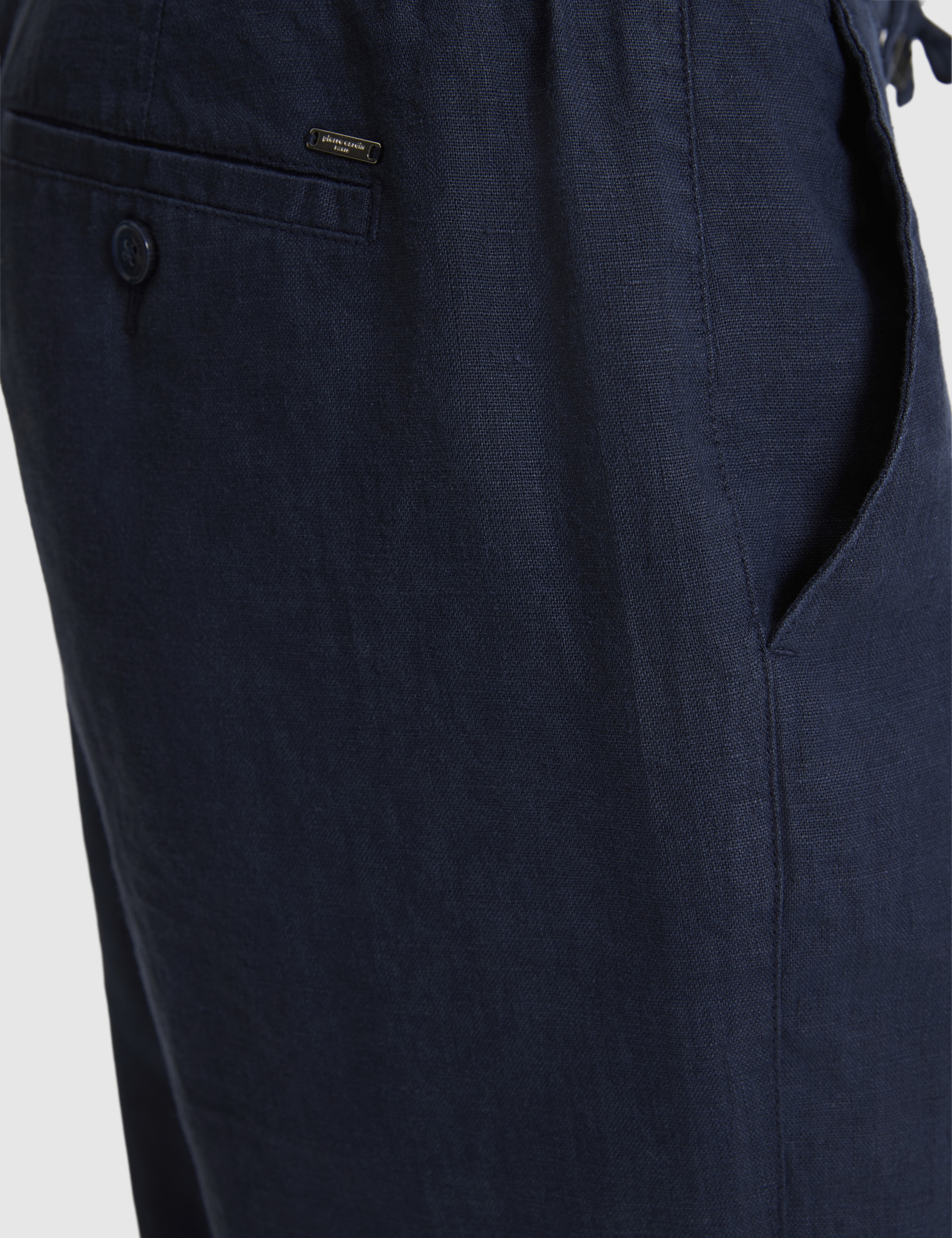 Lacivert Carrot Fit %100 Keten Kanvas Pantolon - Image 6