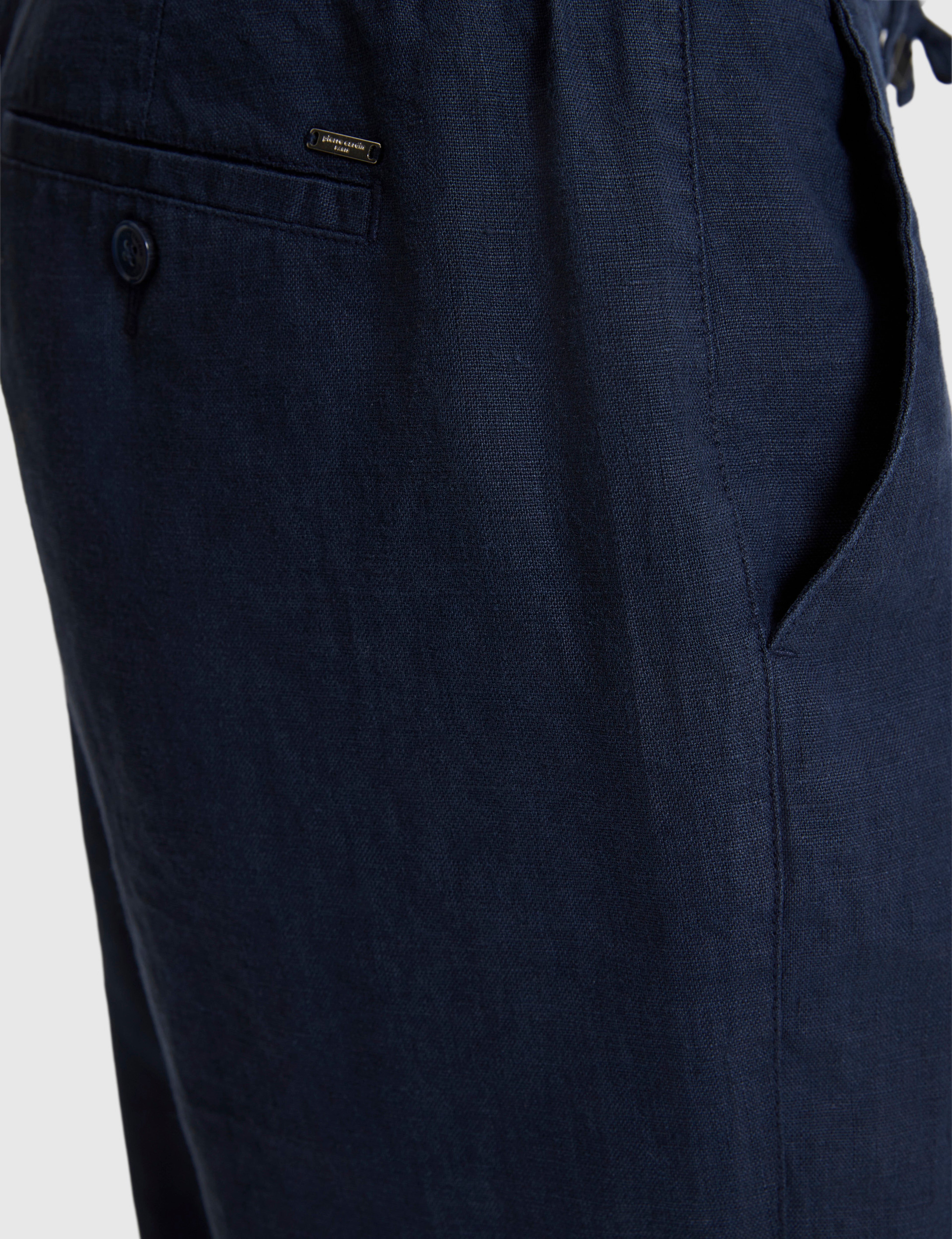 Lacivert Carrot Fit %100 Keten Kanvas Pantolon