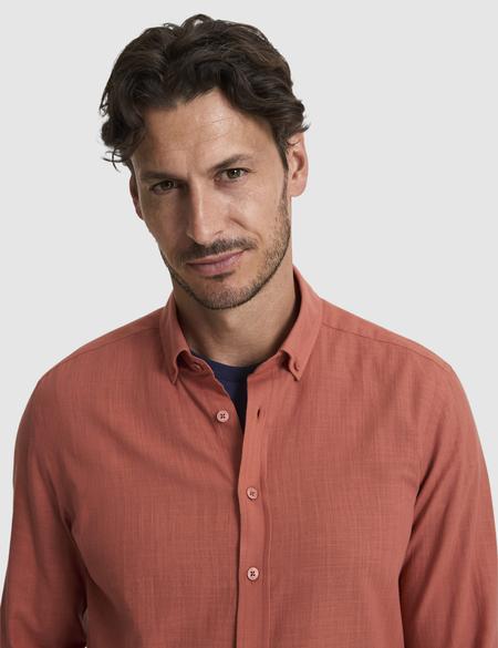 Kiremit %100 Pamuk Keten Görünümlü Slim Fit Uzun Kollu Gömlek - 50325355015