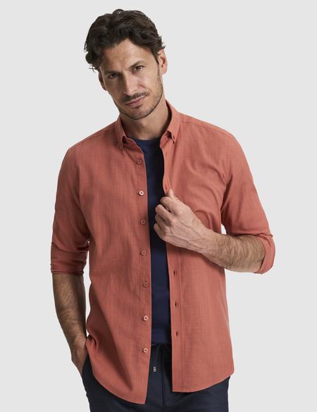 Kiremit %100 Pamuk Keten Görünümlü Slim Fit Uzun Kollu Gömlek - 50325355015