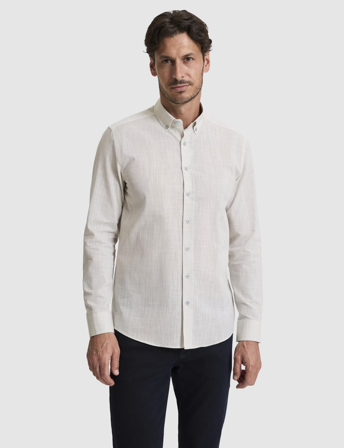 Çağla %100 Pamuk Keten Görünümlü Slim Fit Uzun Kollu Gömlek - 50325355037