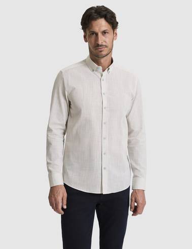 Çağla %100 Pamuk Keten Görünümlü Slim Fit Uzun Kollu Gömlek
