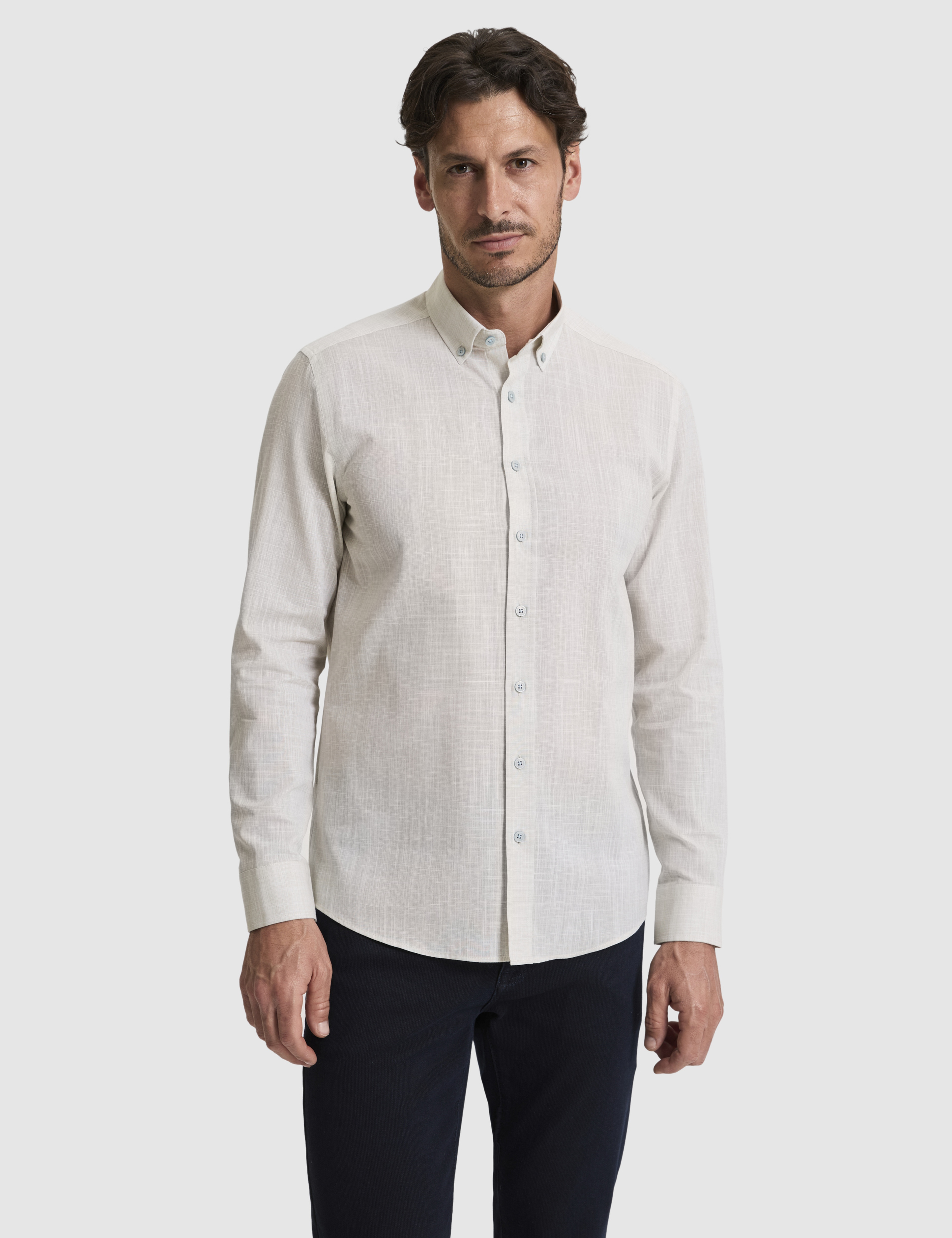 Çağla %100 Pamuk Keten Görünümlü Slim Fit Uzun Kollu Gömlek - Image 3
