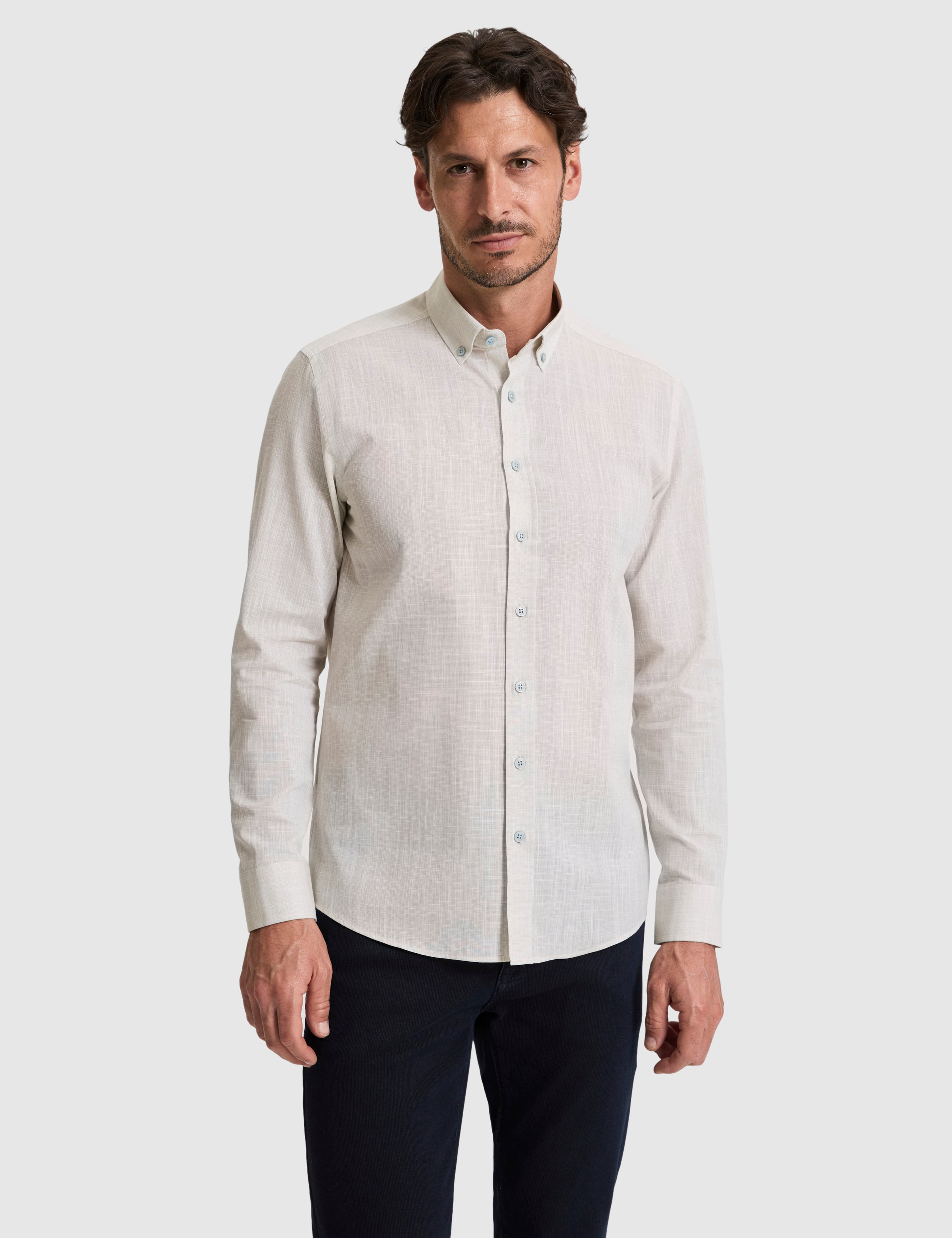 Çağla %100 Pamuk Keten Görünümlü Slim Fit Uzun Kollu Gömlek