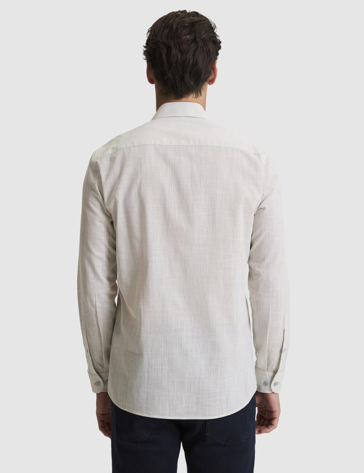 Çağla %100 Pamuk Keten Görünümlü Slim Fit Uzun Kollu Gömlek - 50325355037
