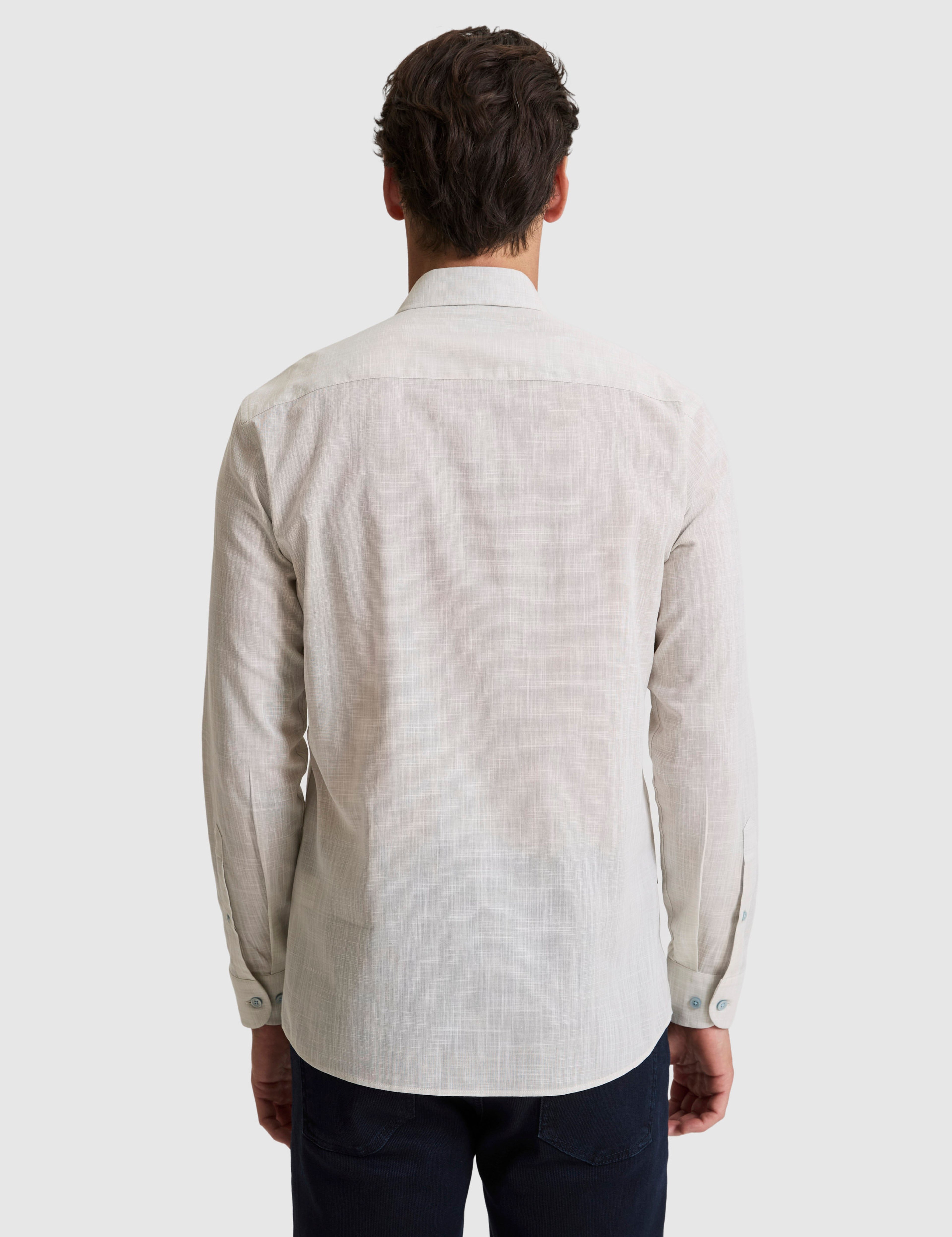 Çağla %100 Pamuk Keten Görünümlü Slim Fit Uzun Kollu Gömlek