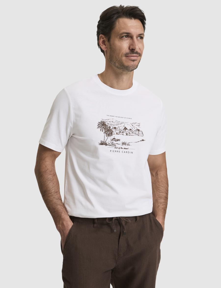Ekru Regular Fit Bisiklet Yaka Tişört