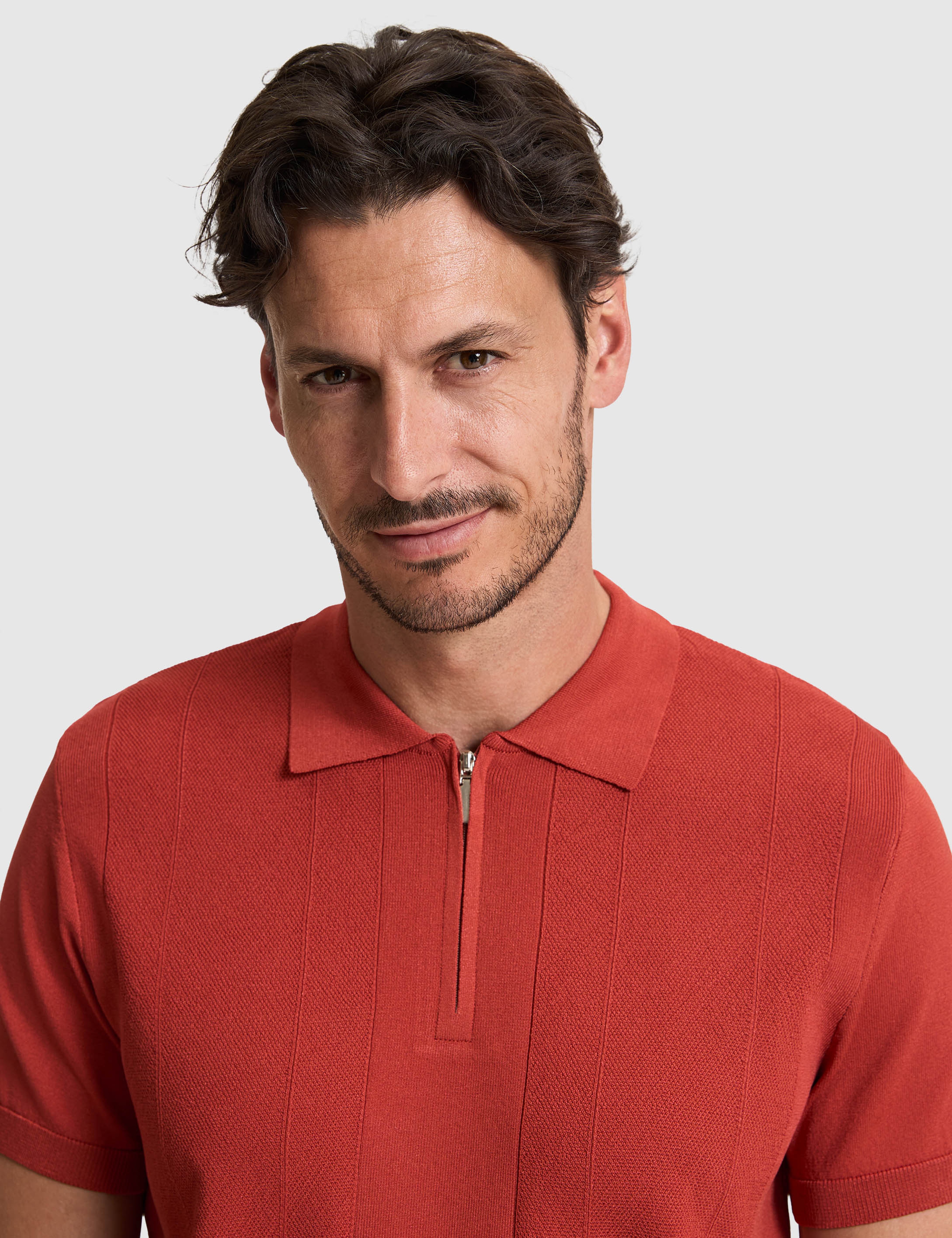 Kiremit Slim Fit Polo Yaka Fermuarlı Triko Tişört - Image 2