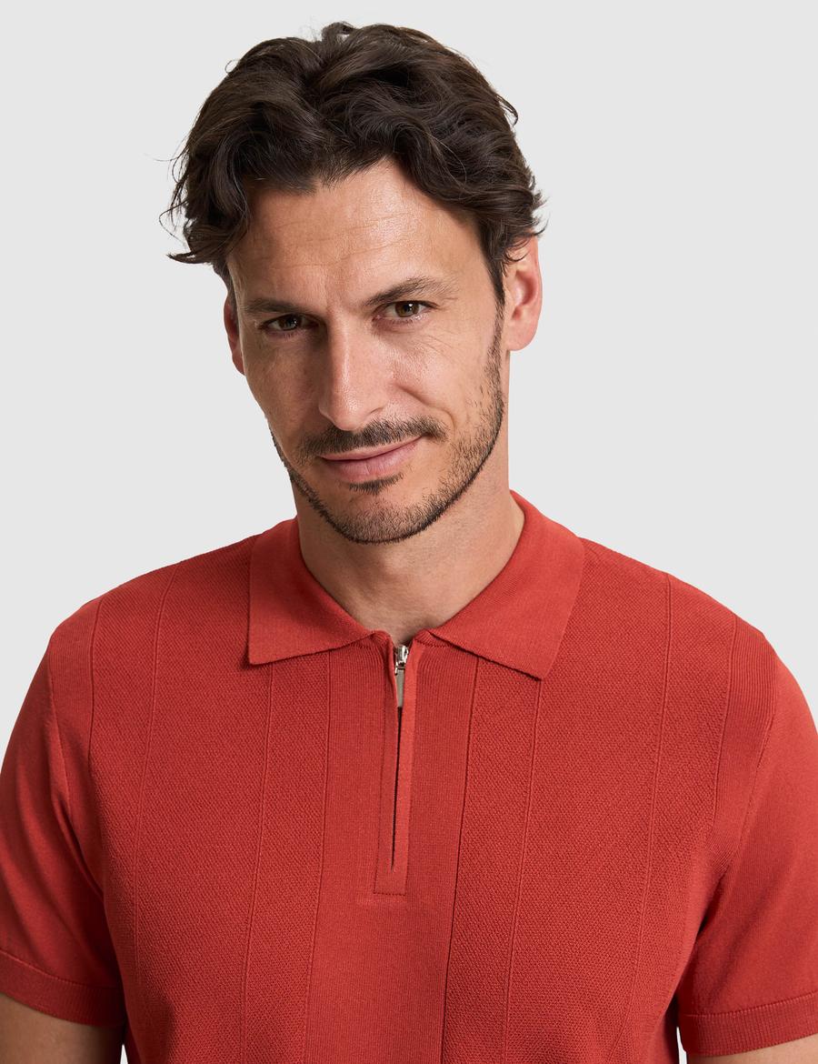 Kiremit Slim Fit Polo Yaka Fermuarlı Triko Tişört