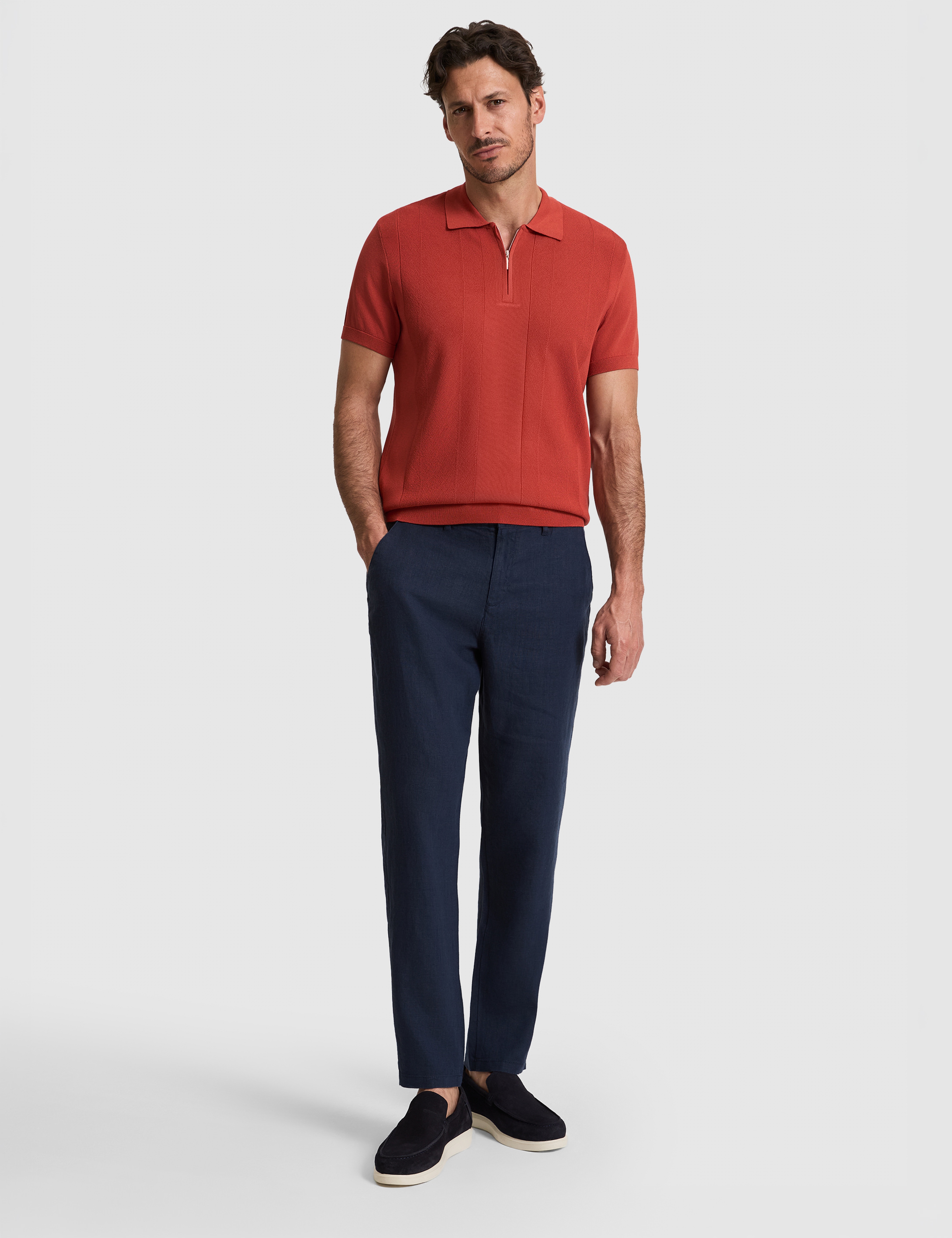 Kiremit Slim Fit Polo Yaka Fermuarlı Triko Tişört - Image 4