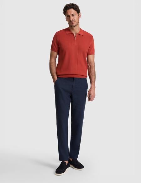 Kiremit Slim Fit Polo Yaka Fermuarlı Triko Tişört - 50320793056