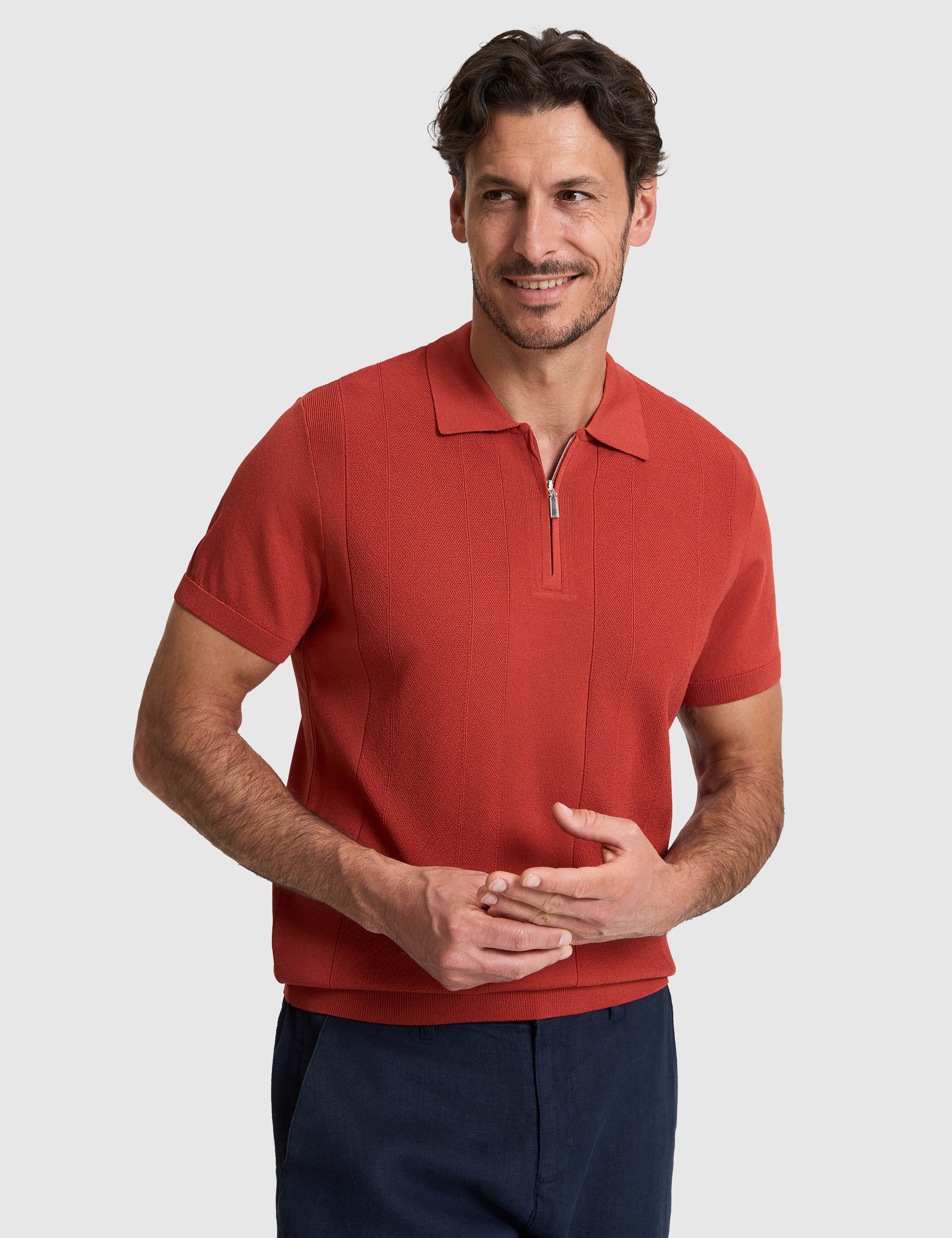 Kiremit Slim Fit Polo Yaka Fermuarlı Triko Tişört - Image 3