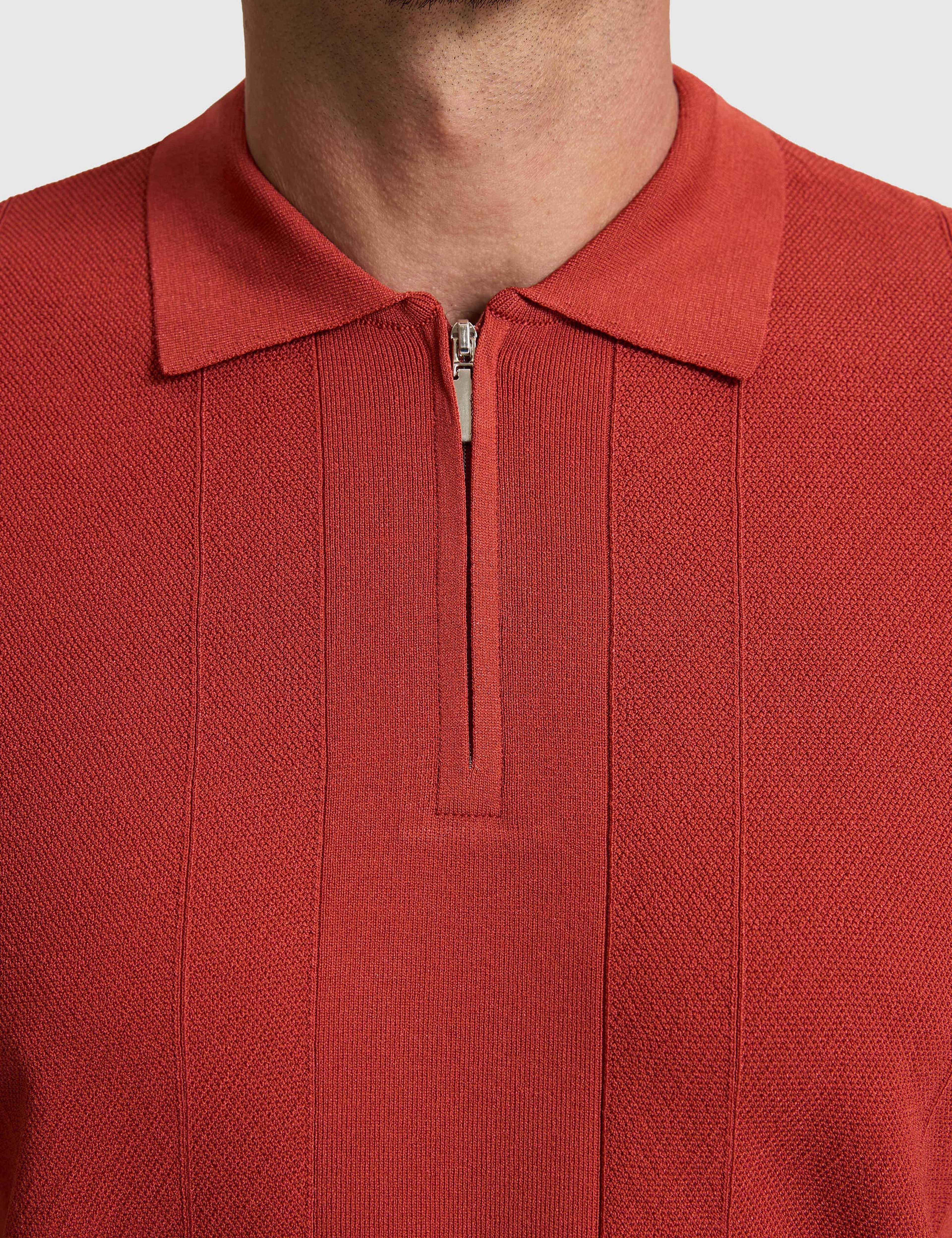 Kiremit Slim Fit Polo Yaka Fermuarlı Triko Tişört