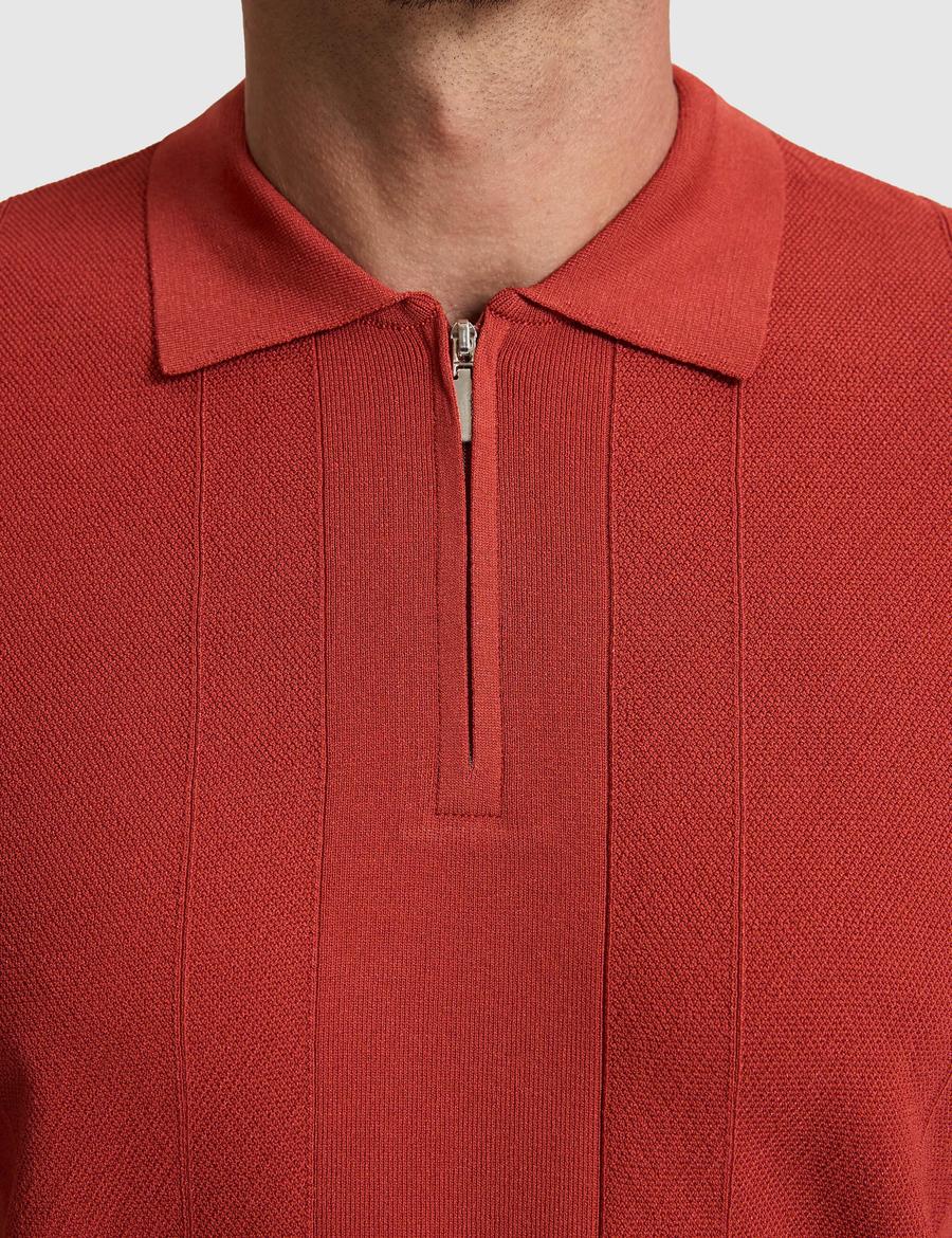 Kiremit Slim Fit Polo Yaka Fermuarlı Triko Tişört