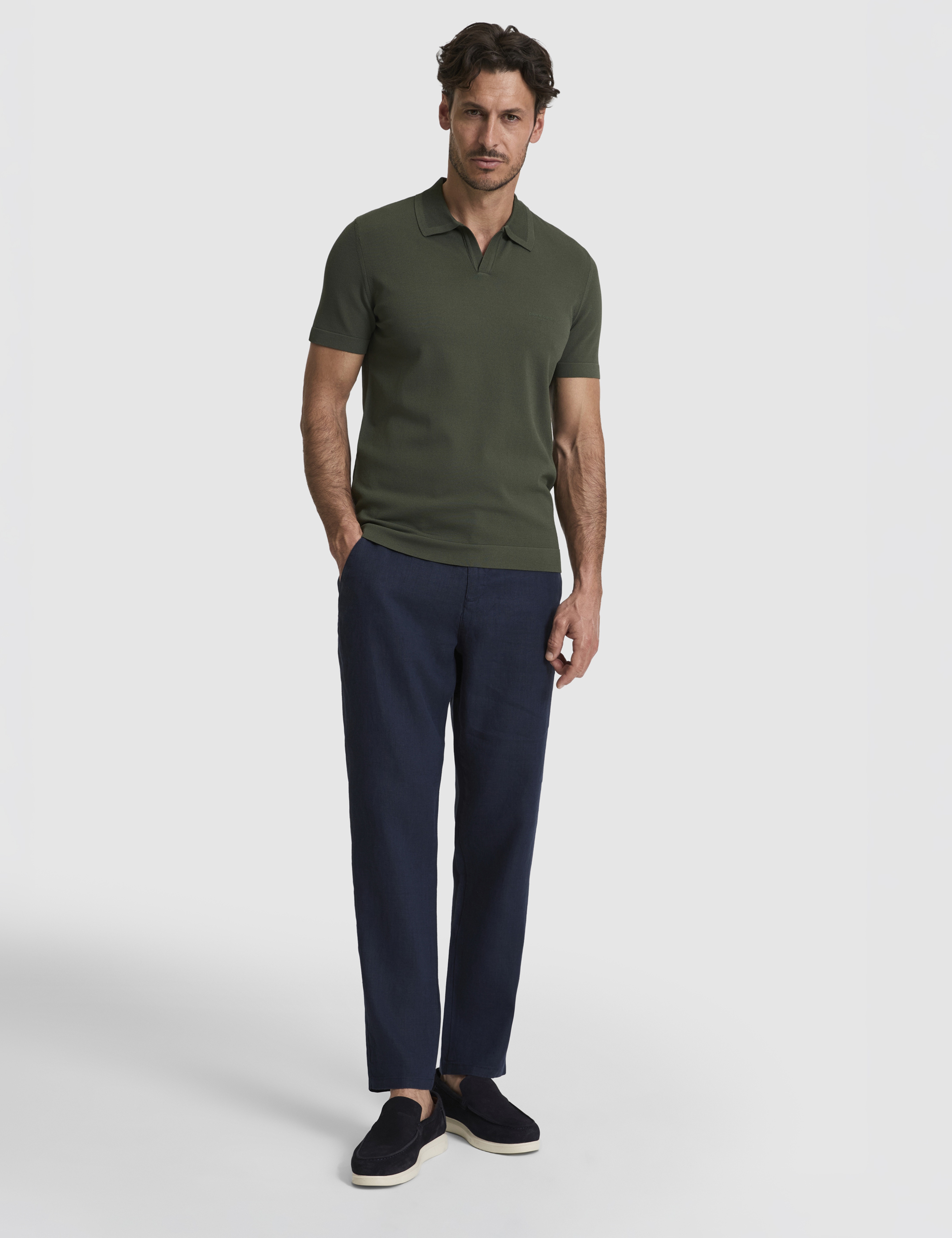 Ekru Slim Fit Apaş Yaka Triko Tişört - Image 4