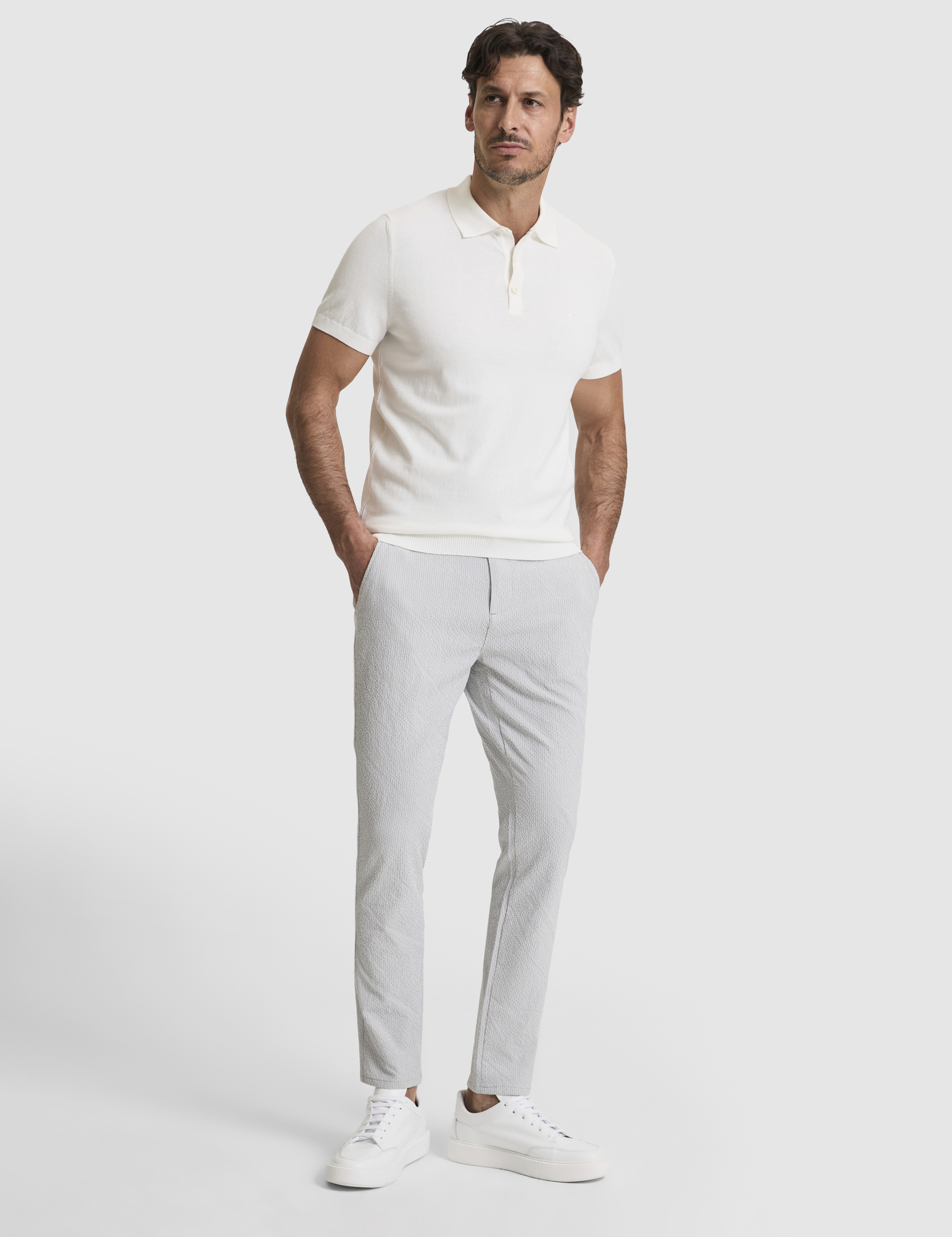 Ekru Slim Fit %100 Pamuk Düğmeli Polo Yaka Triko Tişört - Image 4