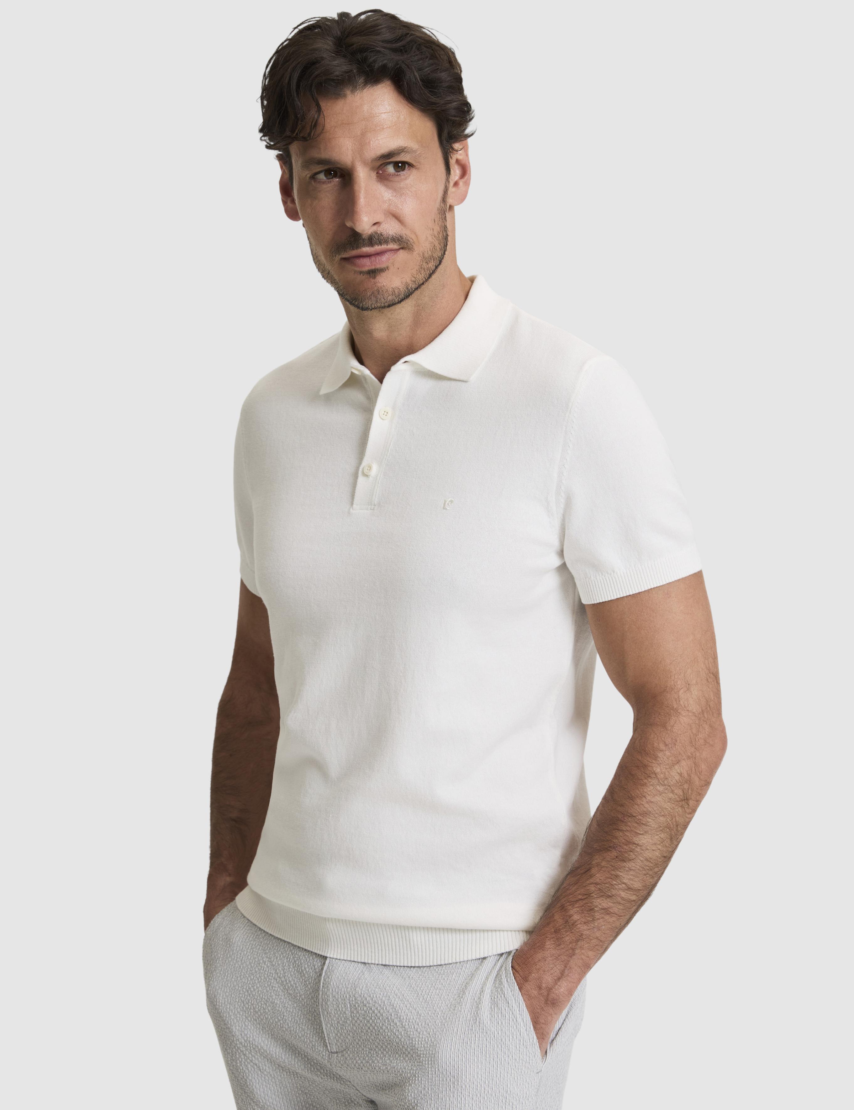 Ekru Slim Fit Polo Yaka Düğmeli Triko Tişört