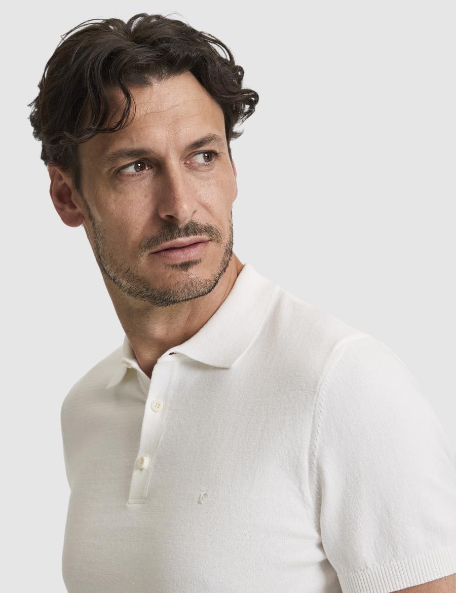 Ekru Slim Fit Polo Yaka Düğmeli Triko Tişört