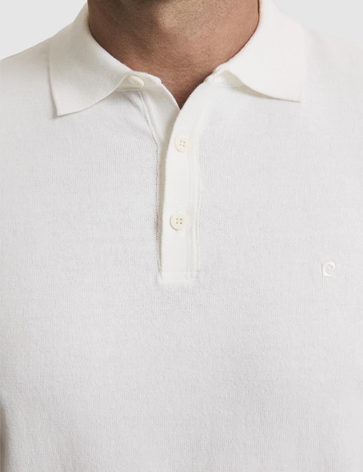 Ekru Slim Fit Polo Yaka Düğmeli Triko Tişört - 50325046017