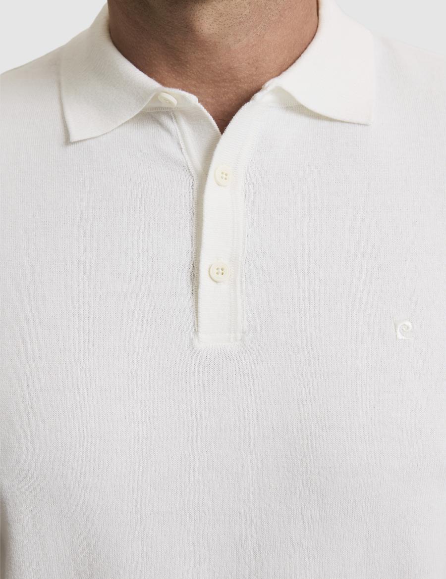 Ekru Slim Fit Polo Yaka Düğmeli Triko Tişört