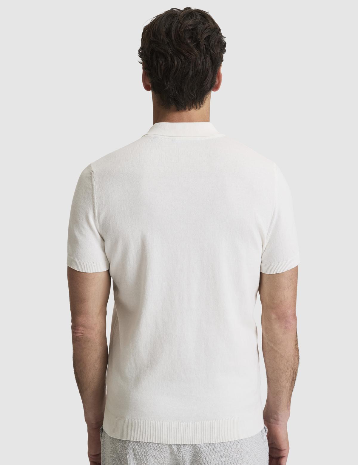 Ekru Slim Fit Polo Yaka Düğmeli Triko Tişört - 50325046017