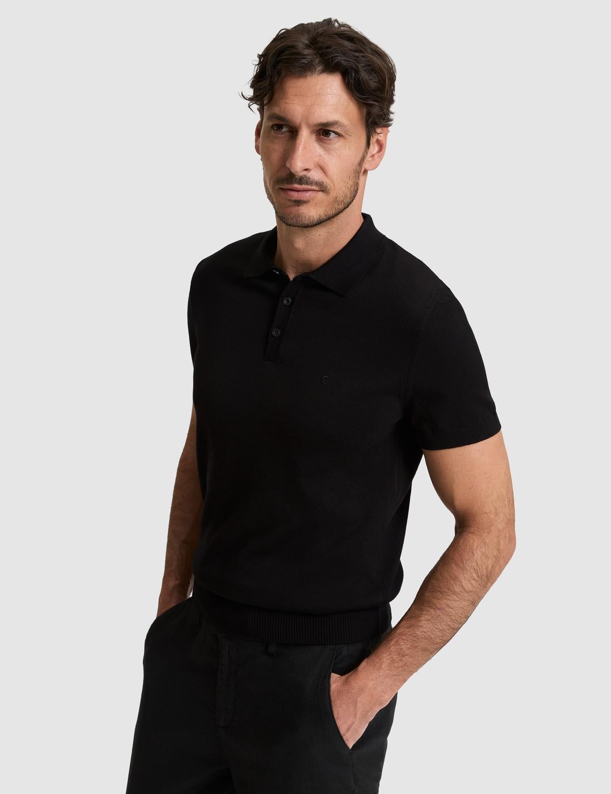 Siyah Slim Fit Polo Yaka Düğmeli Triko Tişört - 50325046006