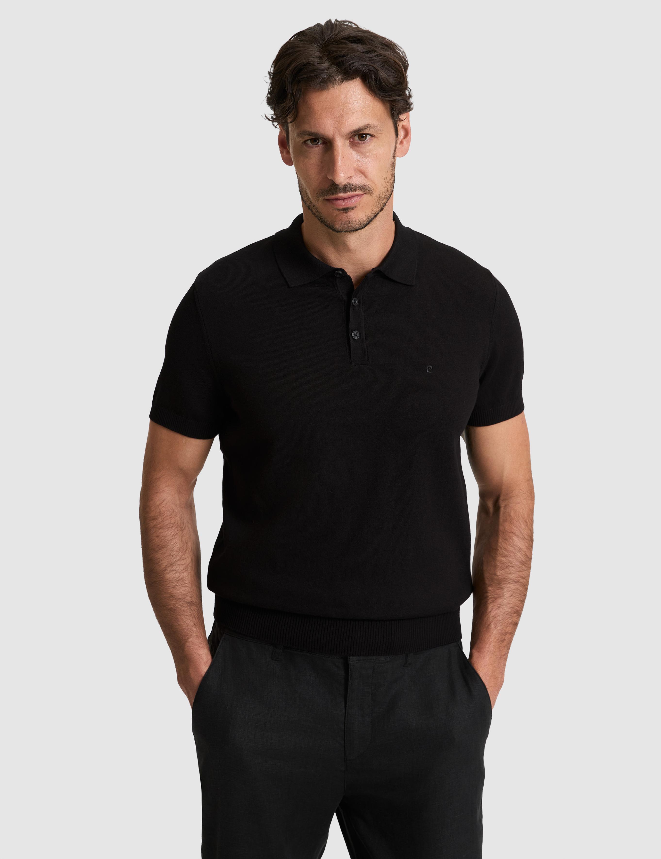 Siyah Slim Fit Polo Yaka Düğmeli Triko Tişört